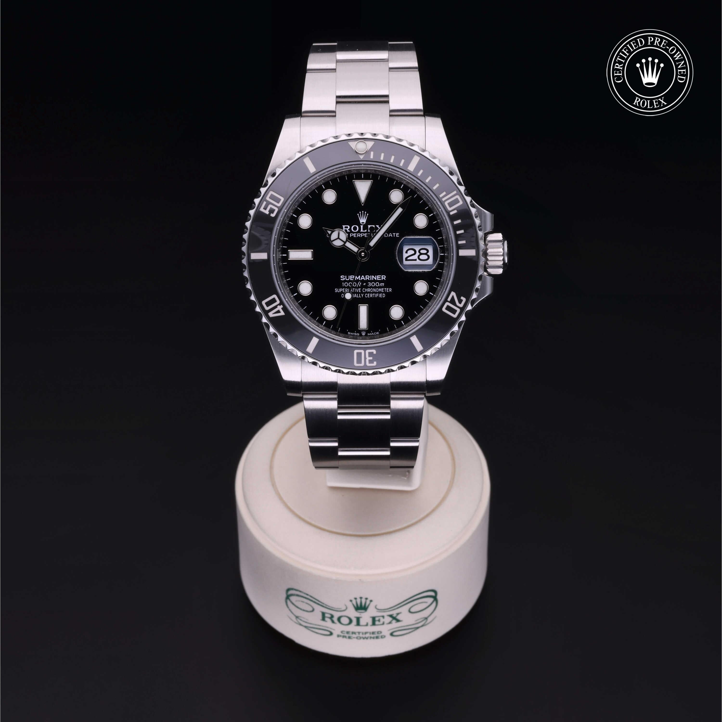 Rolex Certified Pre-owned Submariner M126610LN-0001 front on black background
