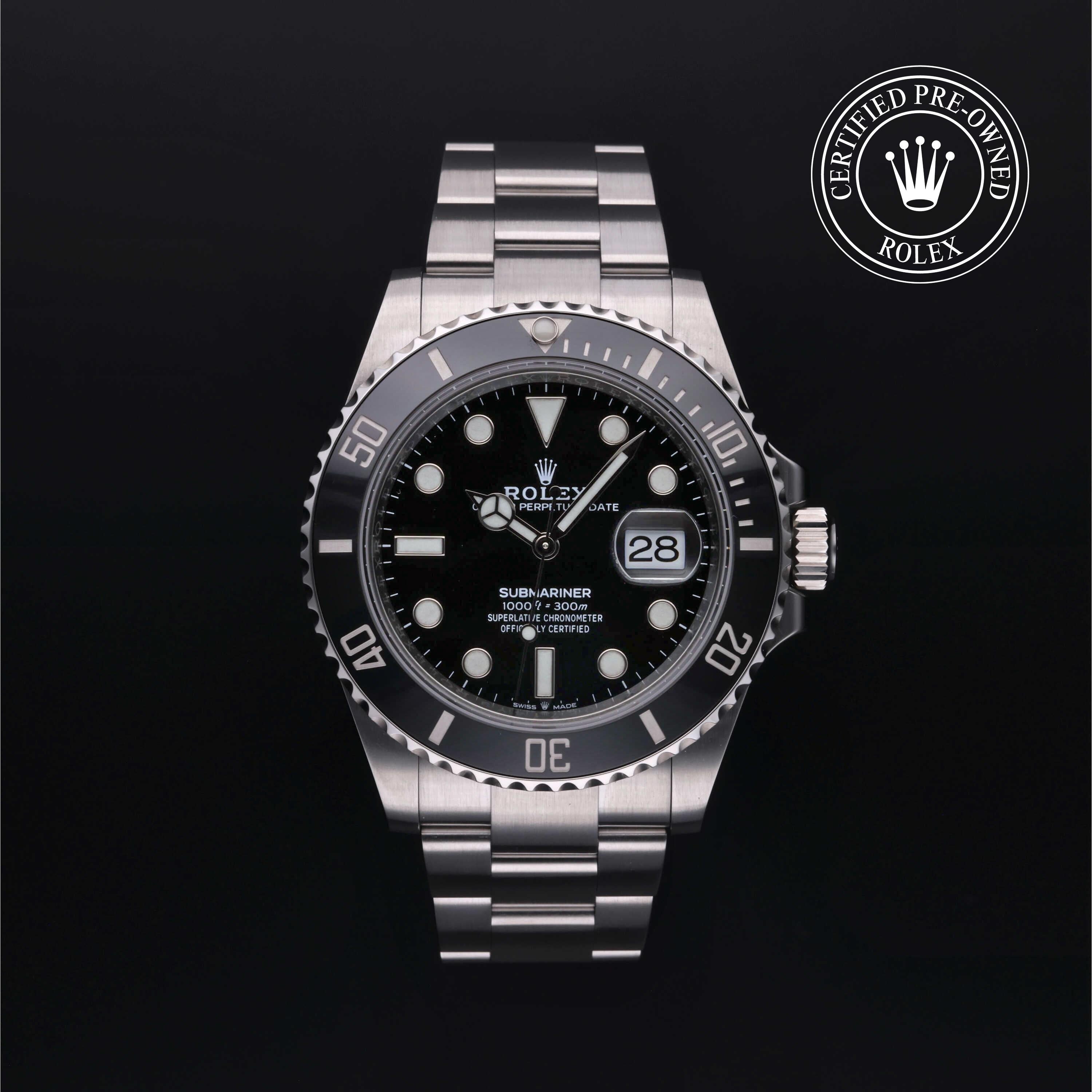 Rolex Certified Pre-owned Submariner M126610LN-0001 front on black background