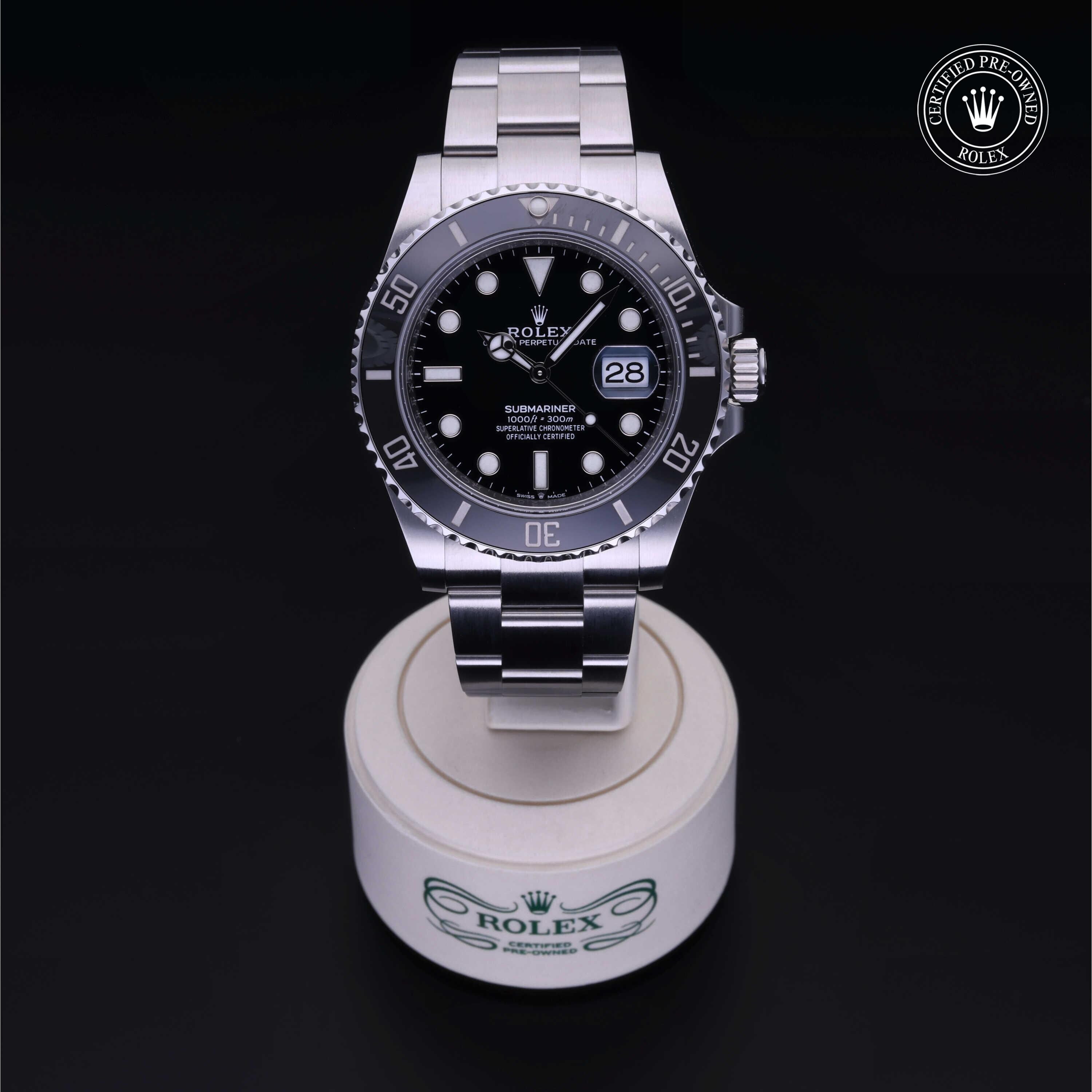 Rolex Certified Pre-owned Submariner M126610LN-0001 front on black background