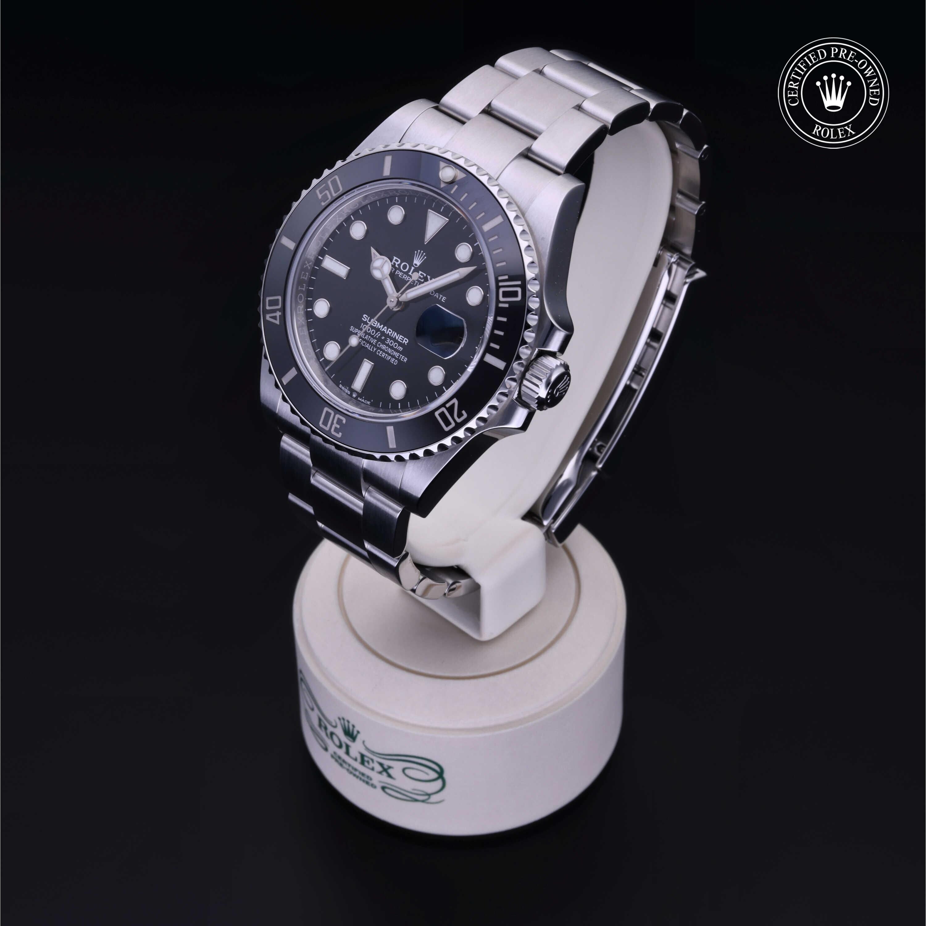 Rolex Certified Pre-owned Submariner M126610LN-0001 front on black background