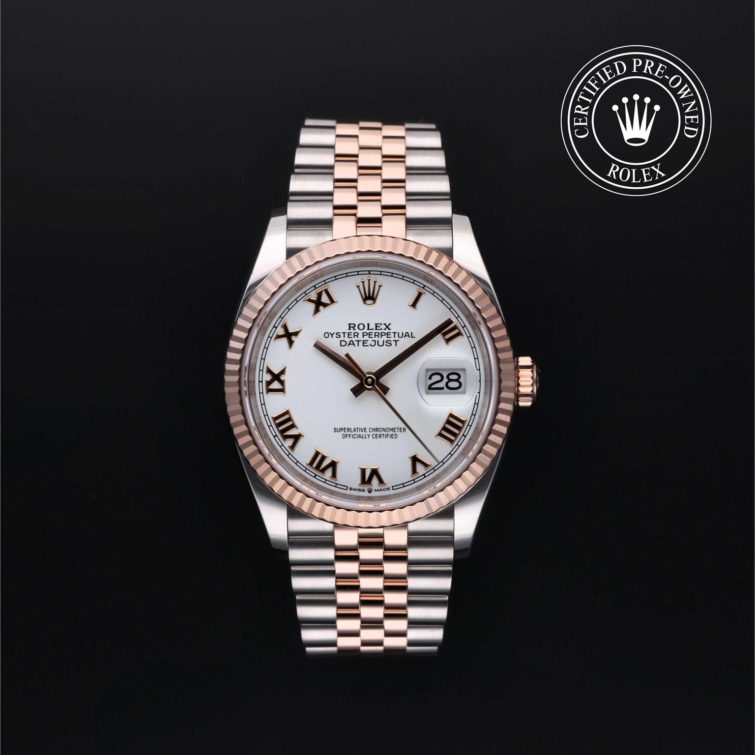 Rolex Certified Pre-owned Datejust M126231-0029 front on black background