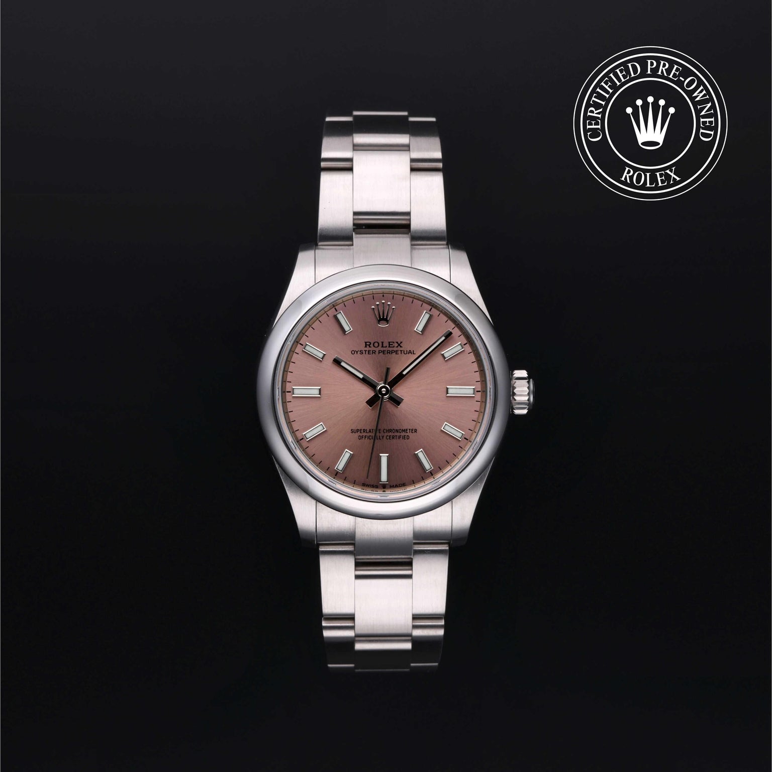 Rolex Certified Pre-owned Oyster Perpetual M277200-0004 front on black background