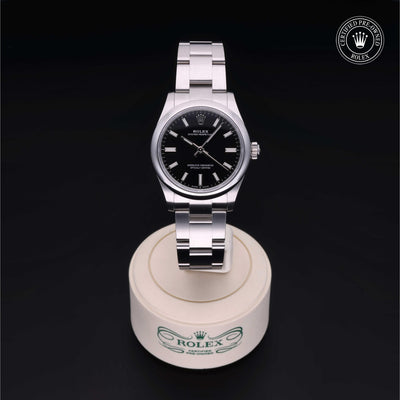 Rolex Certified Pre-owned Oyster Perpetual M277200-0002 front on black background