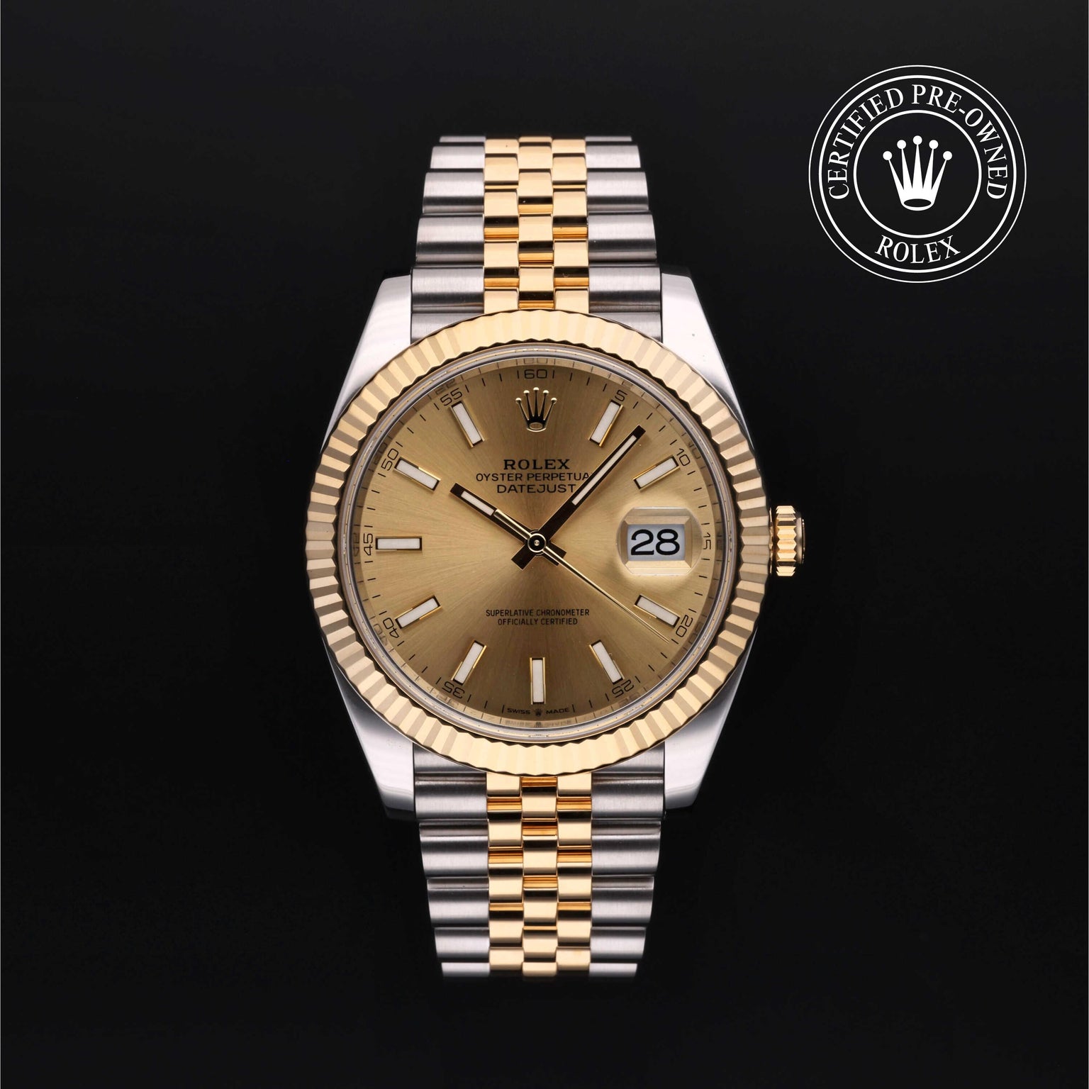 Rolex Certified Pre-owned Datejust M126333-0010 front on black background