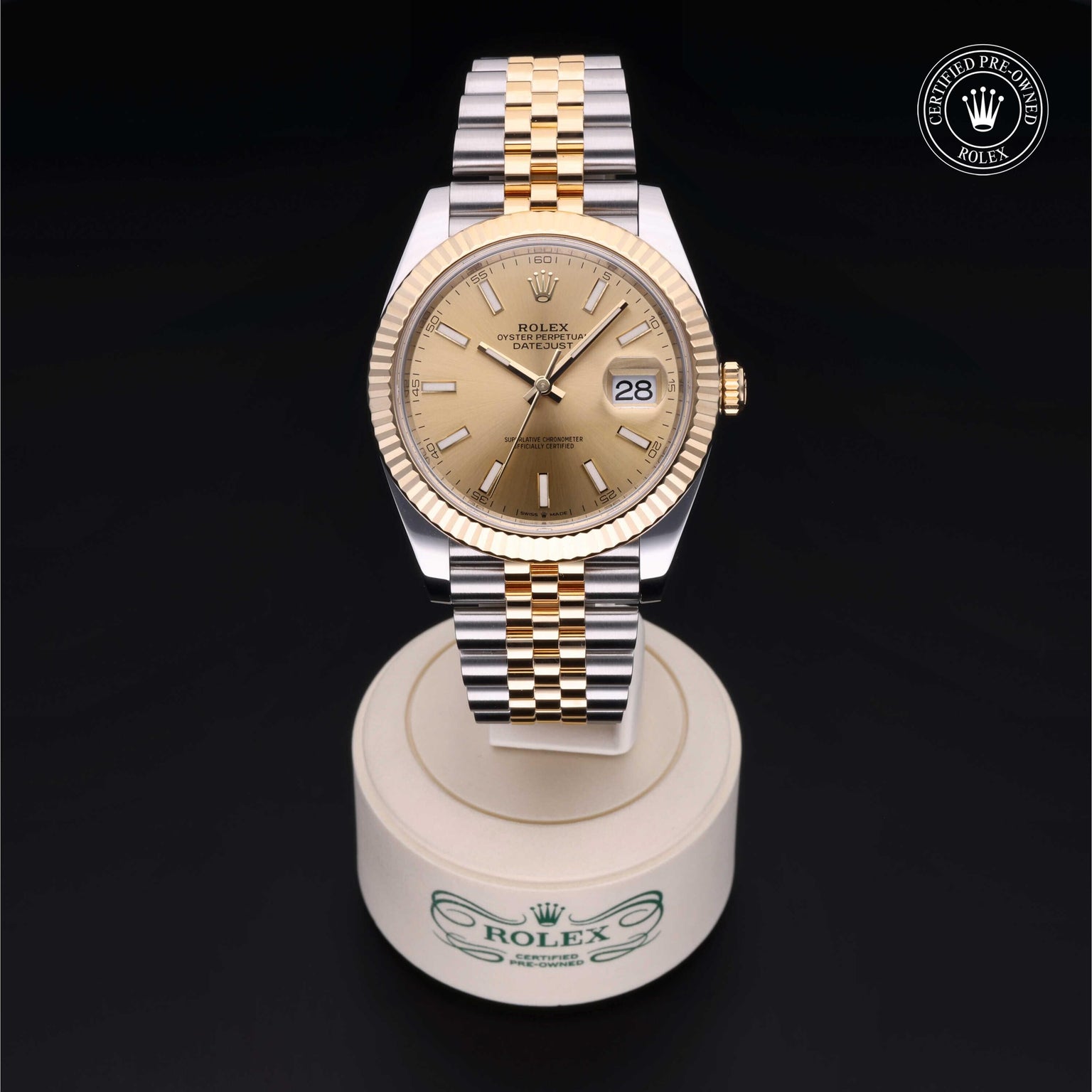 Rolex Certified Pre-owned Datejust M126333-0010 front on black background