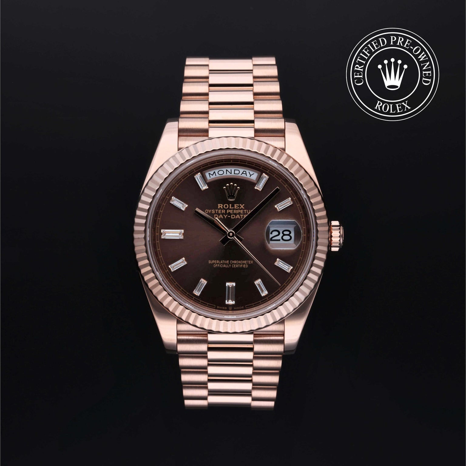 Rolex Certified Pre-owned Day-date M228235-0003 front on black background