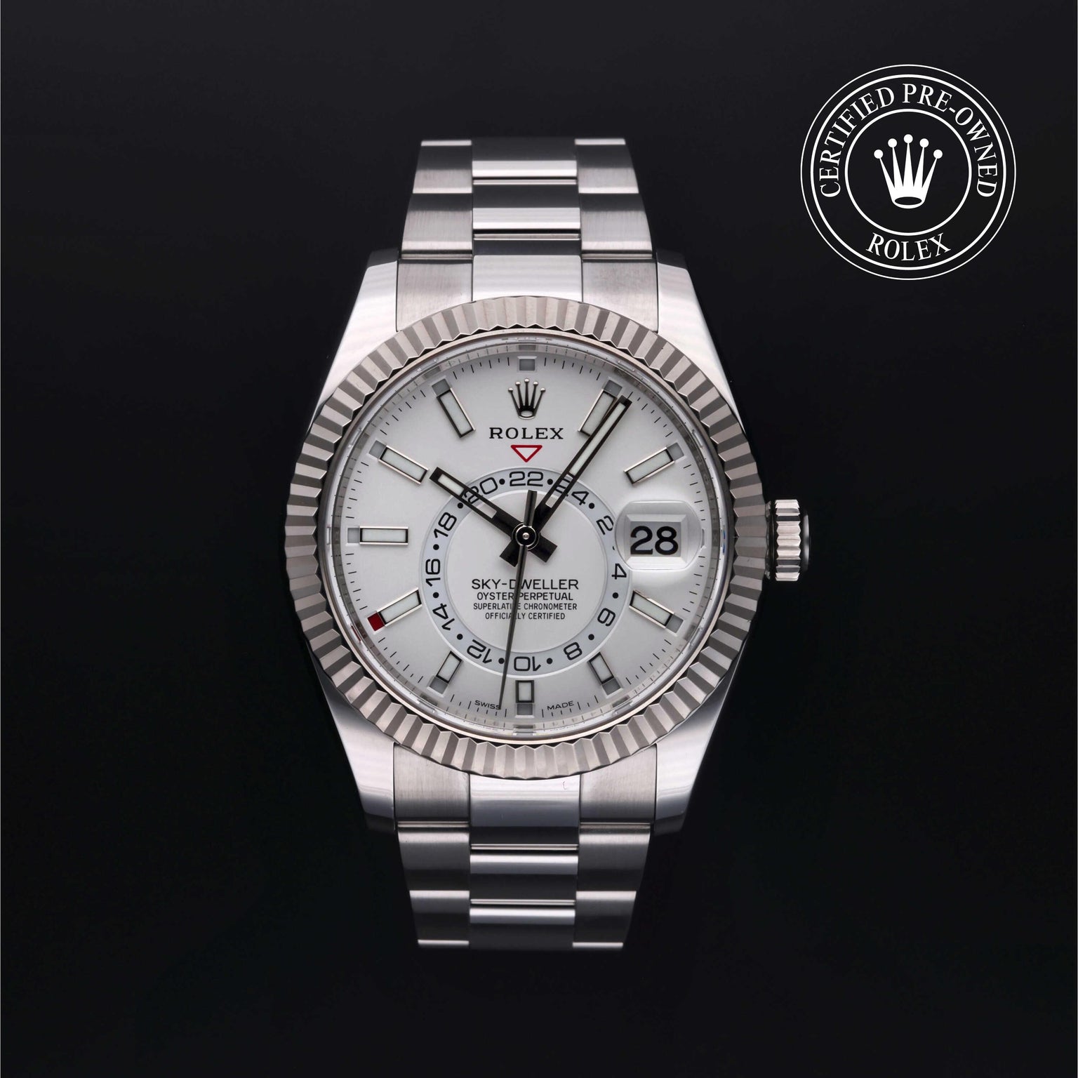Rolex Certified Pre-owned Sky-Dweller M326934-0001 front on black background