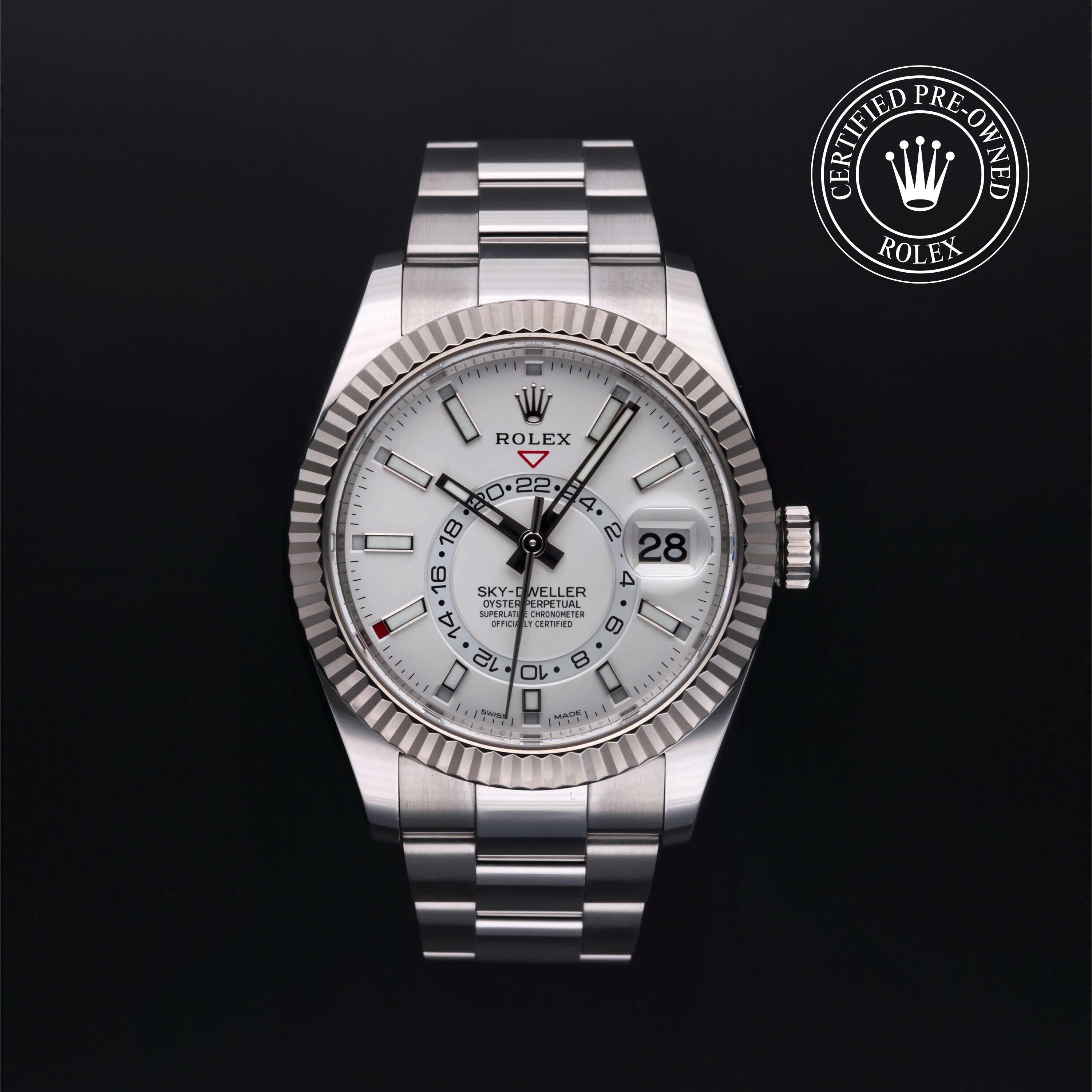 Rolex Certified Pre-owned Sky-Dweller M326934-0001 front on black background