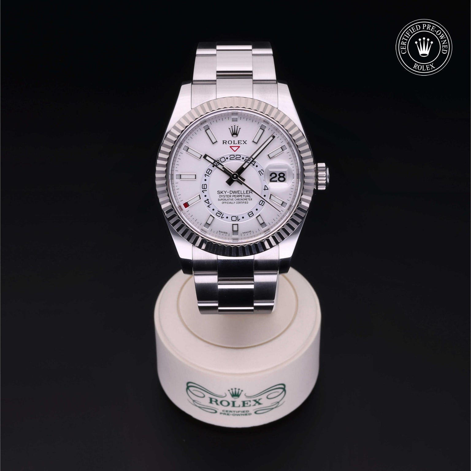 Rolex Certified Pre-owned Sky-Dweller M326934-0001 front on black background