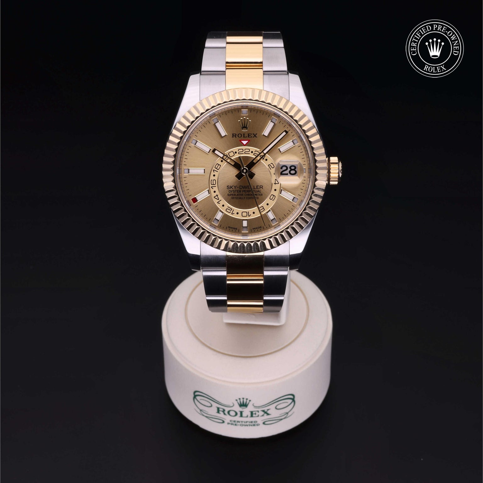 Rolex Certified Pre-owned Sky-Dweller M326933-0001 front on black background