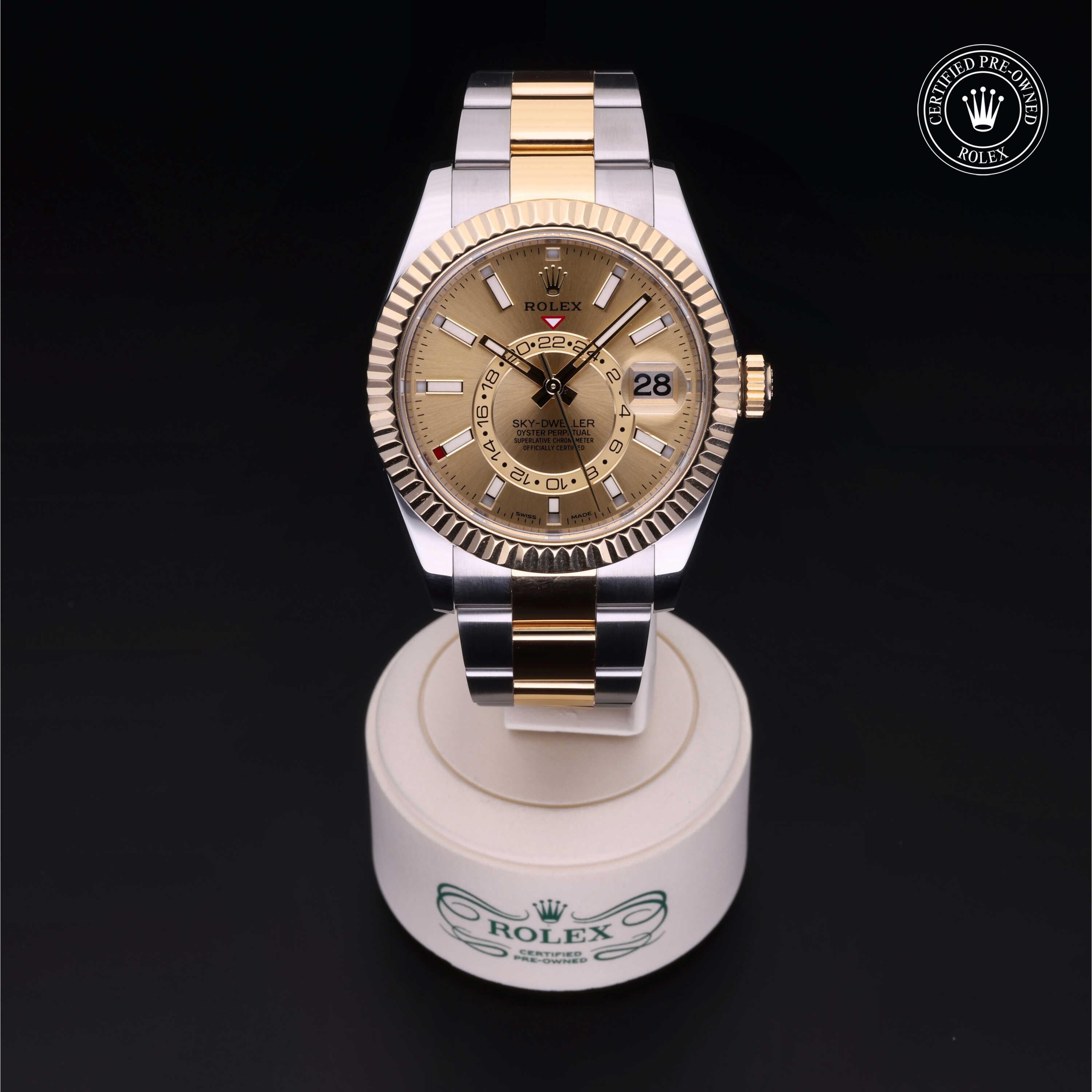 Rolex Certified Pre-owned Sky-Dweller M326933-0001 front on black background