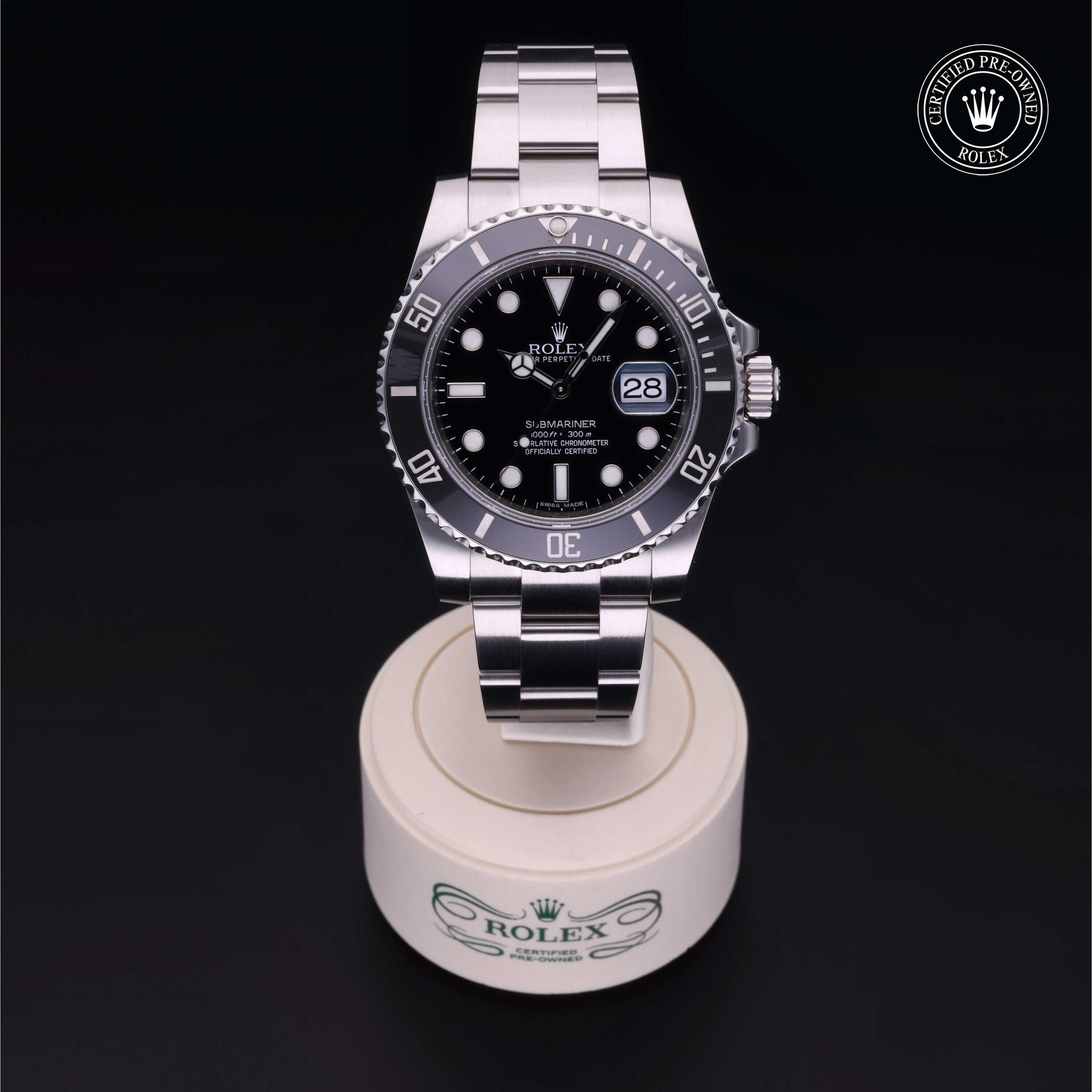 Rolex Certified Pre-owned Submariner M116610LN-0001 front on black background
