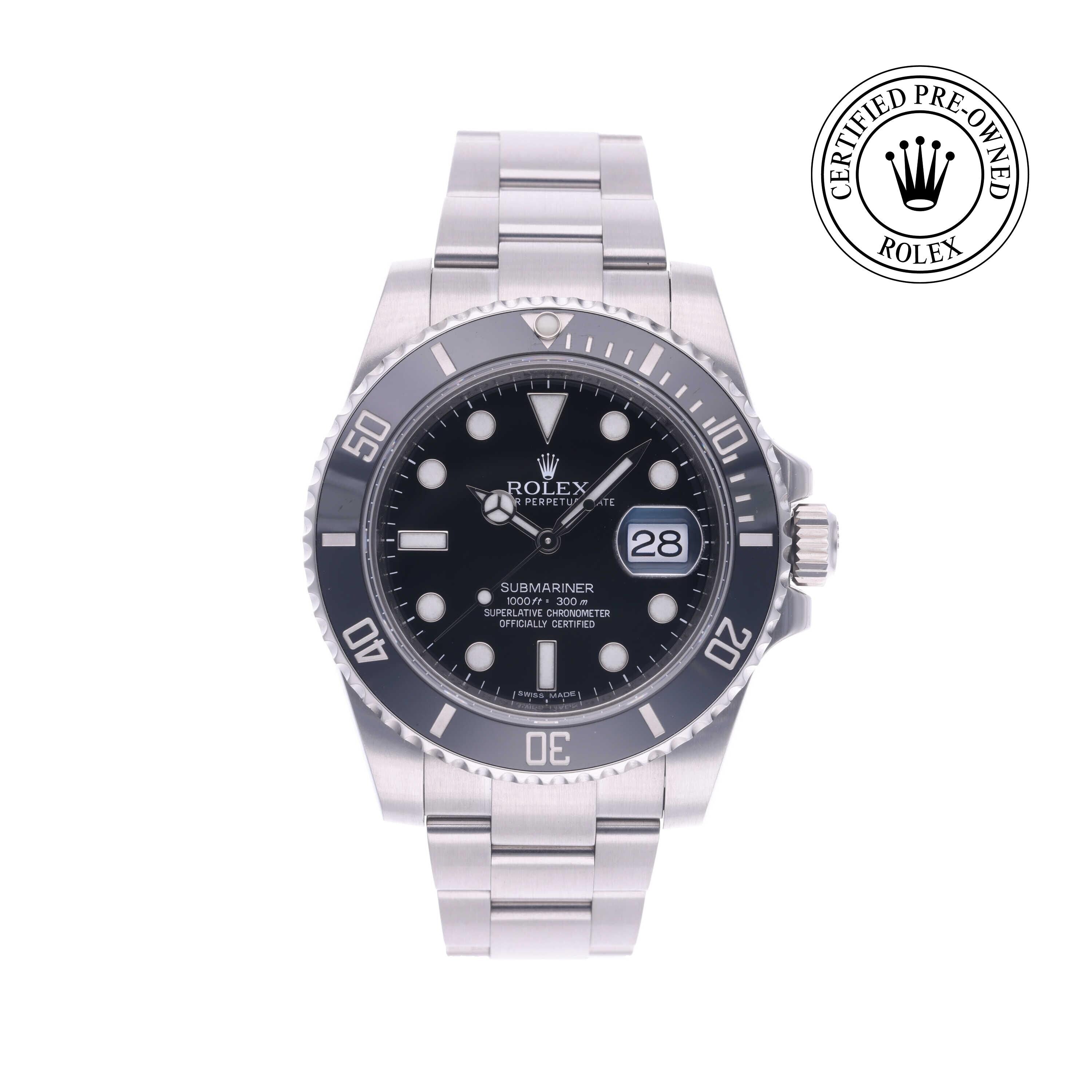 Rolex Certified Pre-owned Submariner M116610LN-0001 front on white background