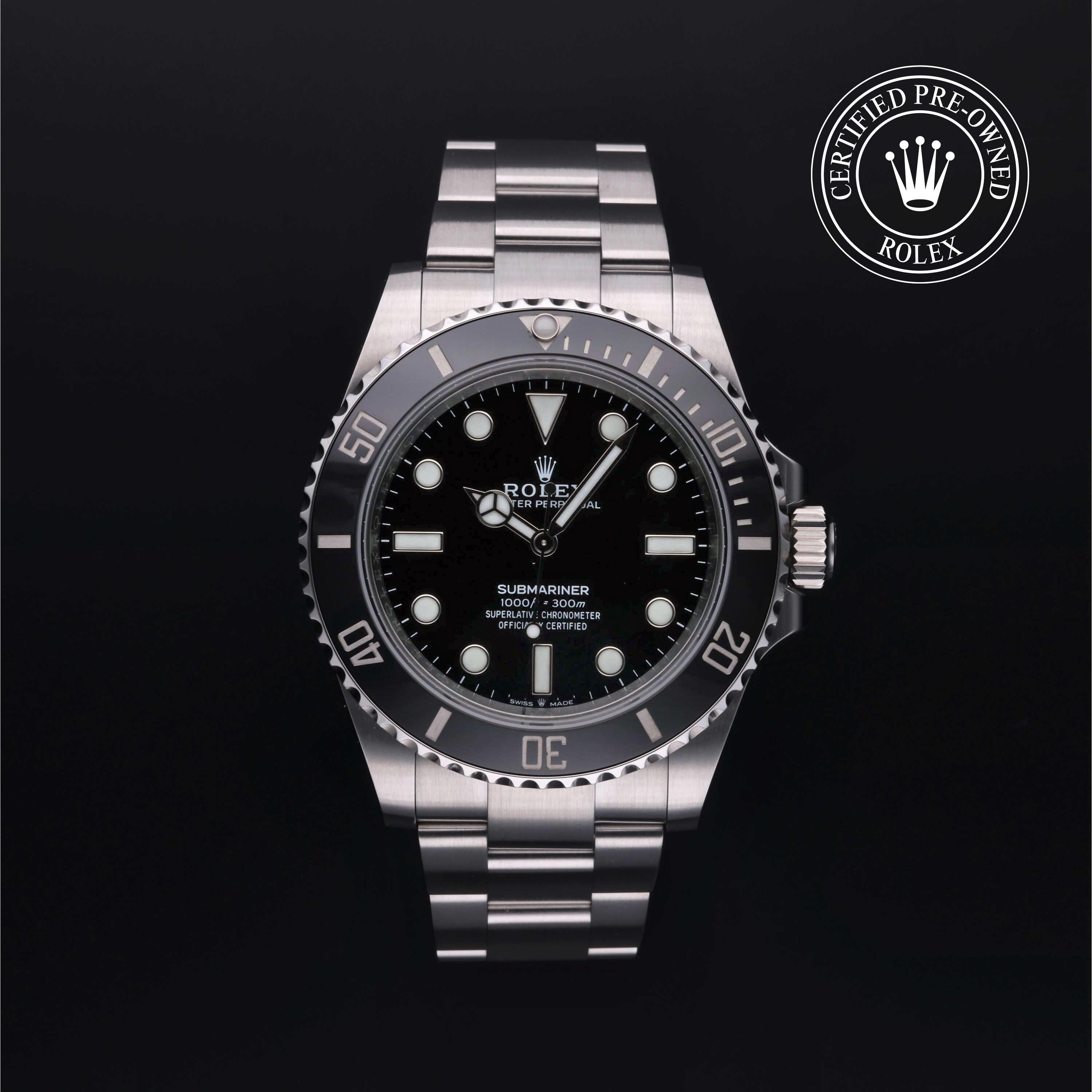 Rolex Certified Pre-owned Submariner M124060-0001 front on black background