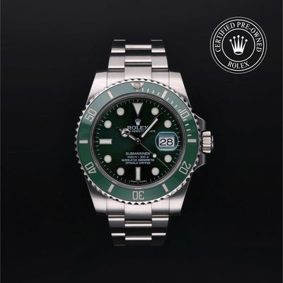 Rolex Certified Pre-owned Submariner M116610LV-0002 front on black background