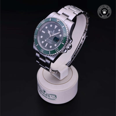 Rolex Certified Pre-owned Submariner M116610LV-0002 front on black background