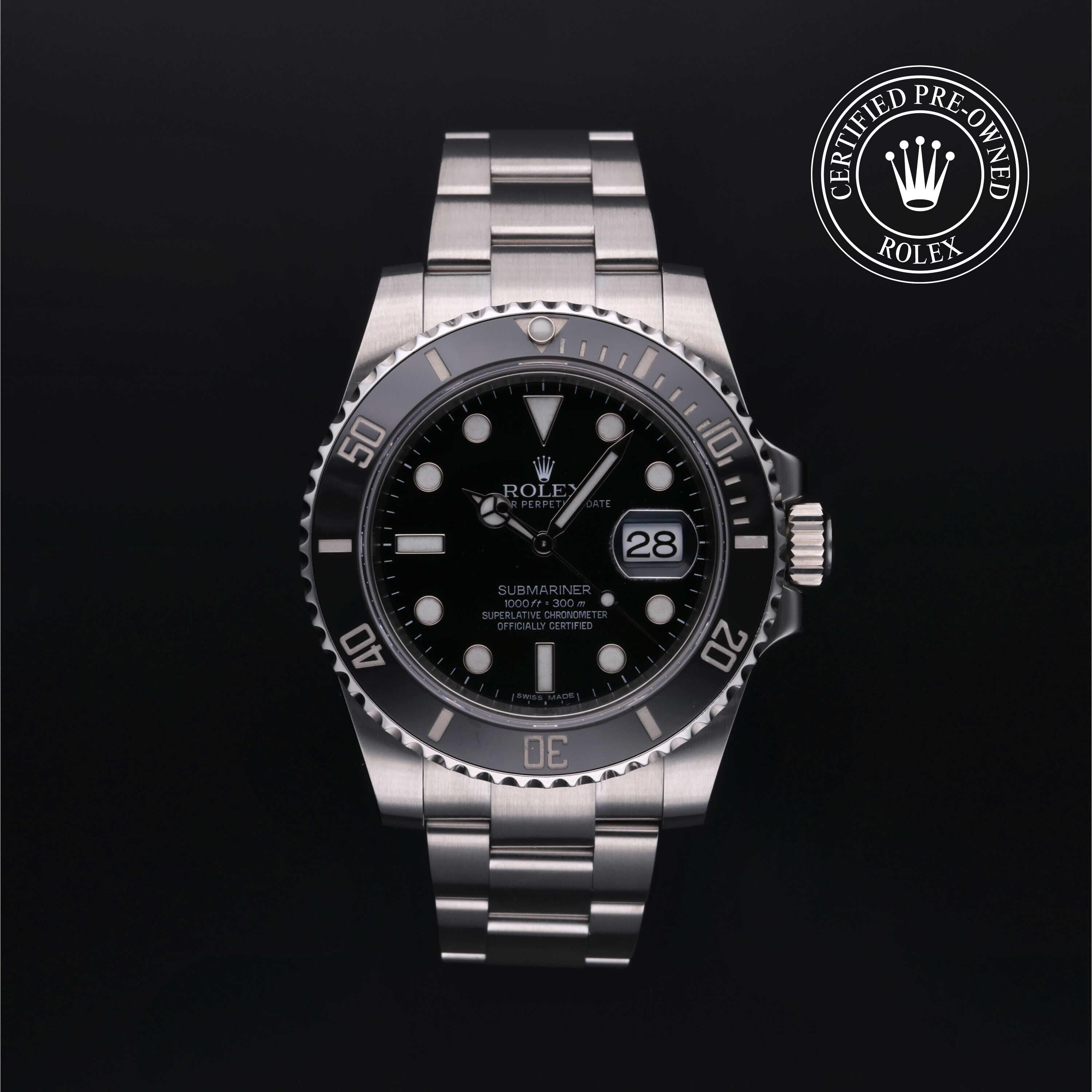 Rolex Certified Pre-owned Submariner M116610LN-0001 front on black background