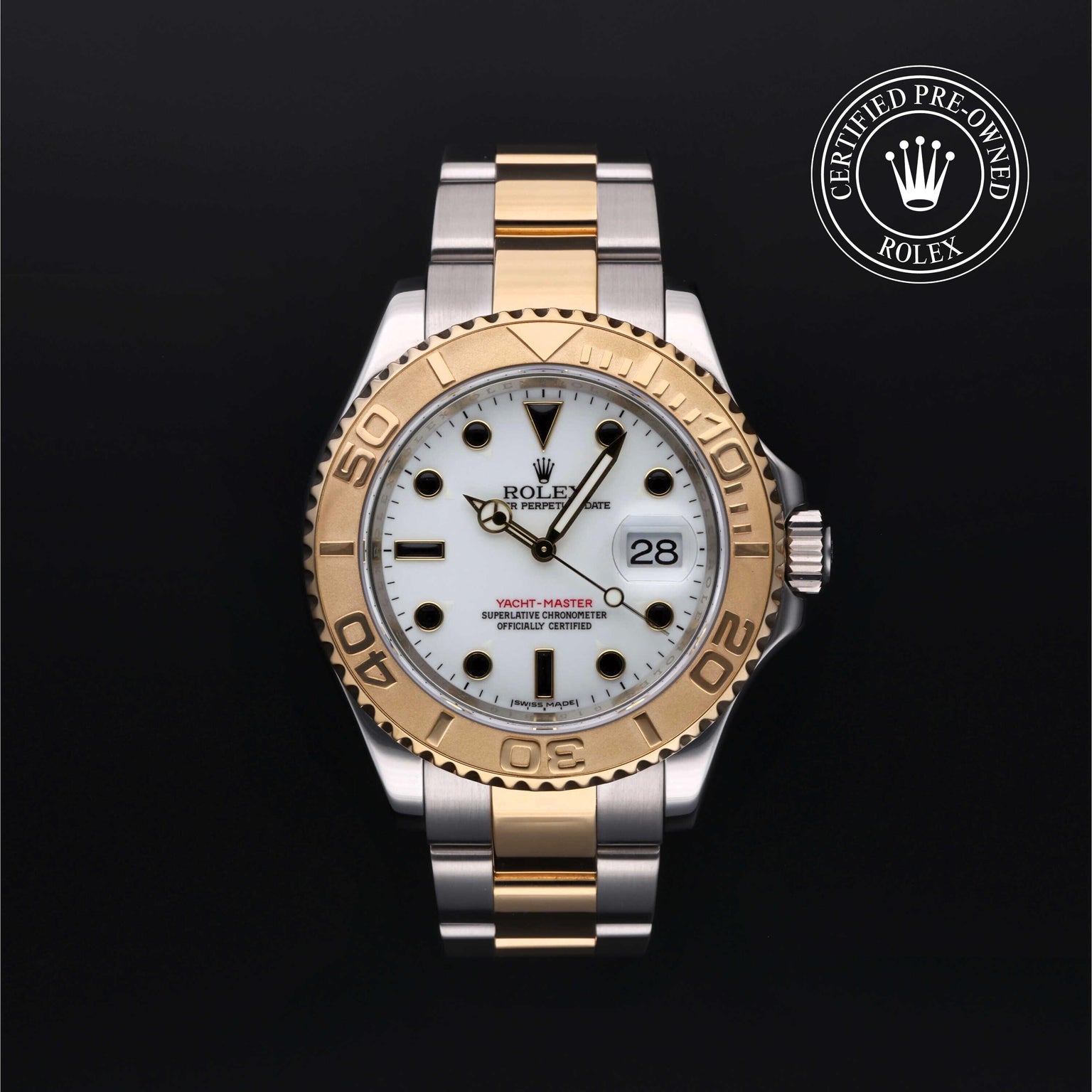 Rolex Certified Pre-owned Yacht-Master M16623-0006 front on black background