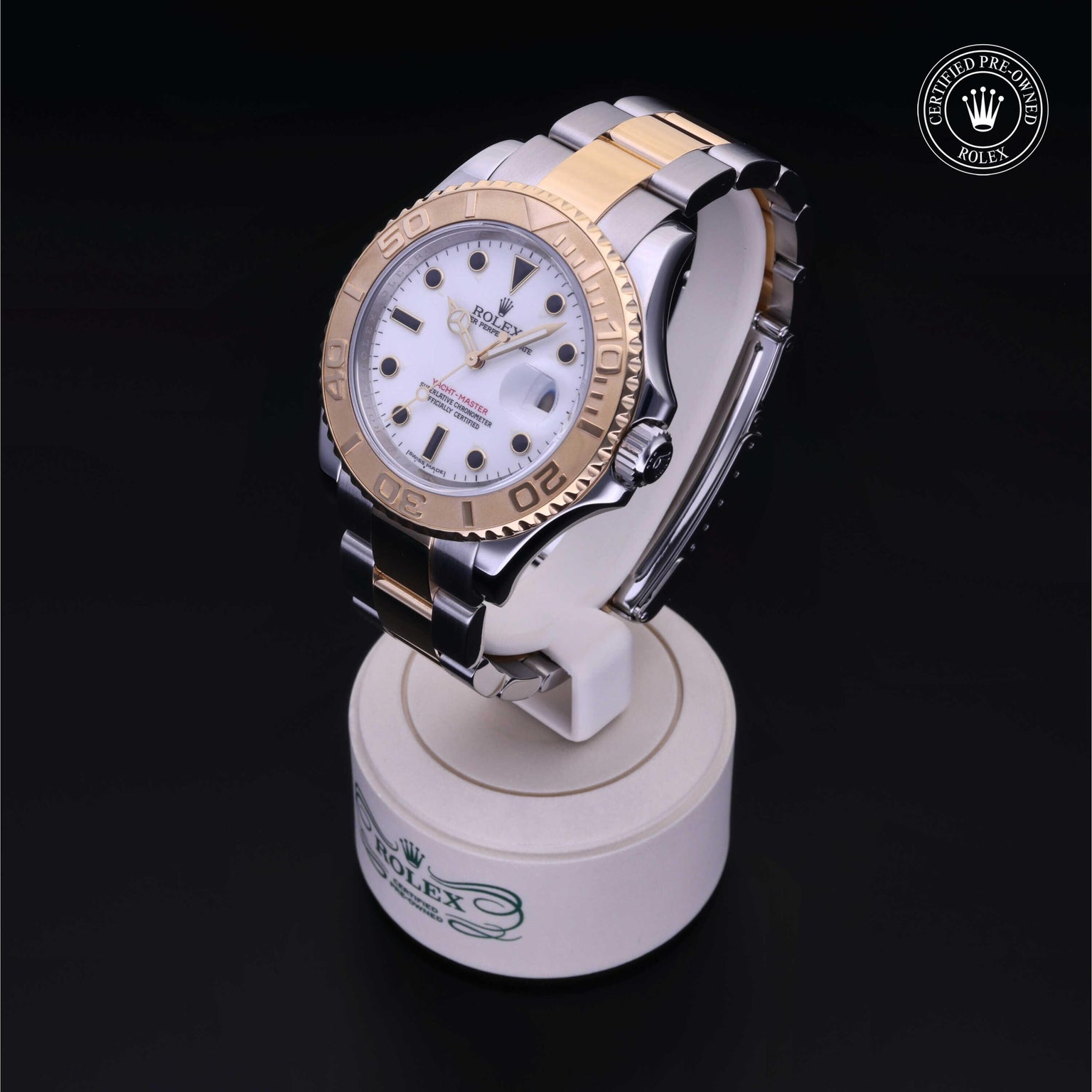 Rolex Certified Pre-owned Yacht-Master M16623-0006 front on black background