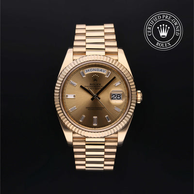 Rolex Certified Pre-owned Day-date M228238-0005 front on black background