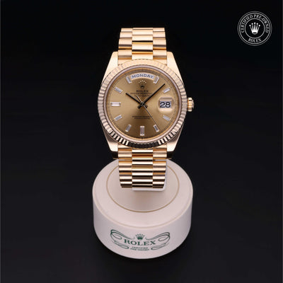Rolex Certified Pre-owned Day-date M228238-0005 front on black background