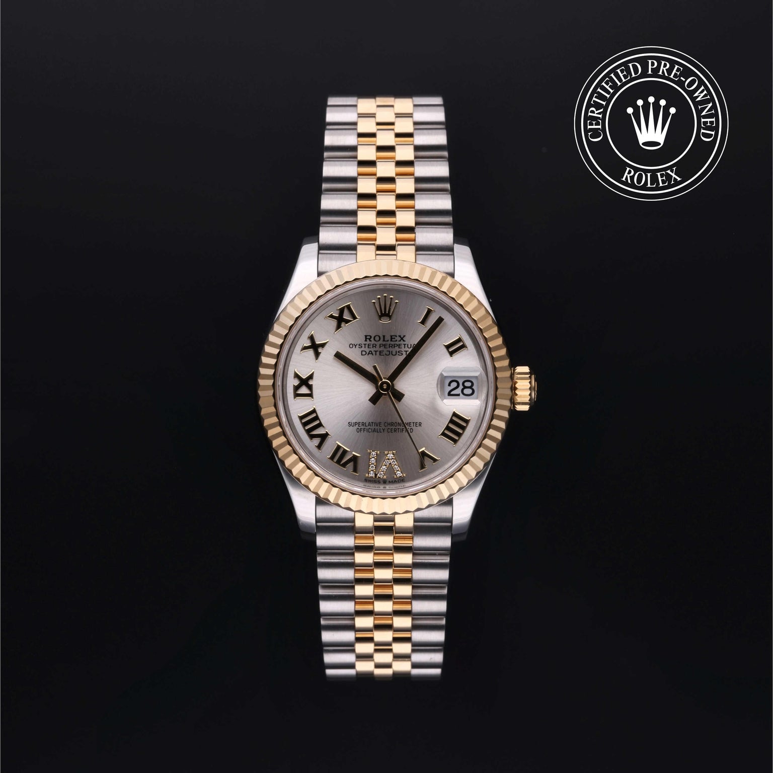 Rolex Certified Pre-owned Lady Datejust M278273-0004 front on black background