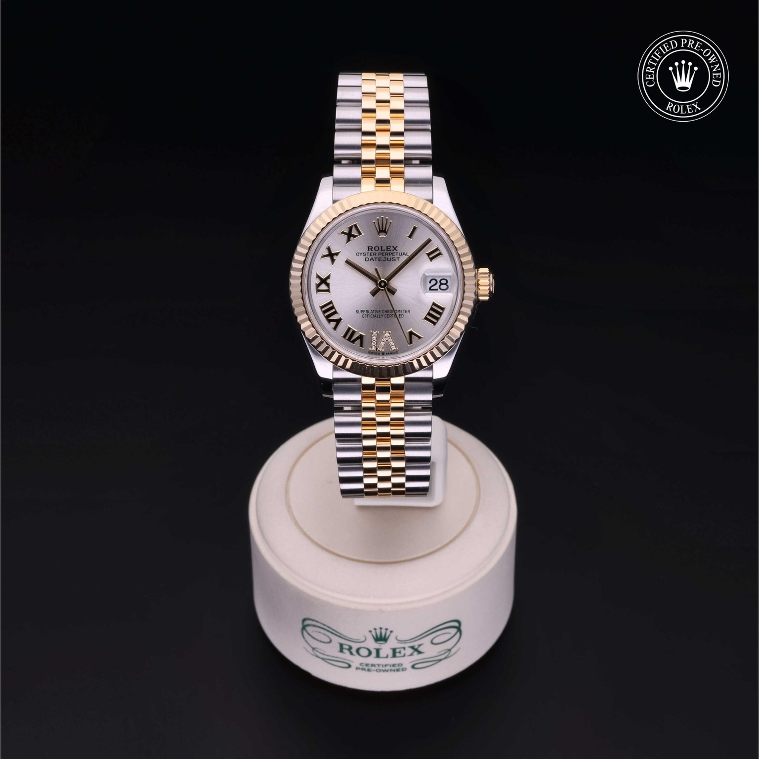 Rolex Certified Pre-owned Lady Datejust M278273-0004 front on black background