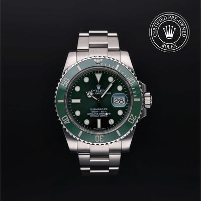 Rolex Certified Pre-owned Submariner M116610LV-0002 front on black background