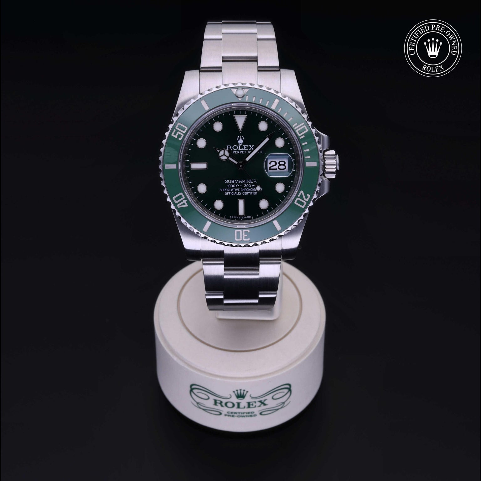 Rolex Certified Pre-owned Submariner M116610LV-0002 front on black background