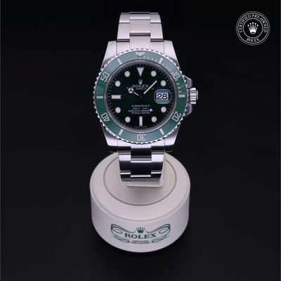 Rolex Certified Pre-owned Submariner M116610LV-0002 front on black background