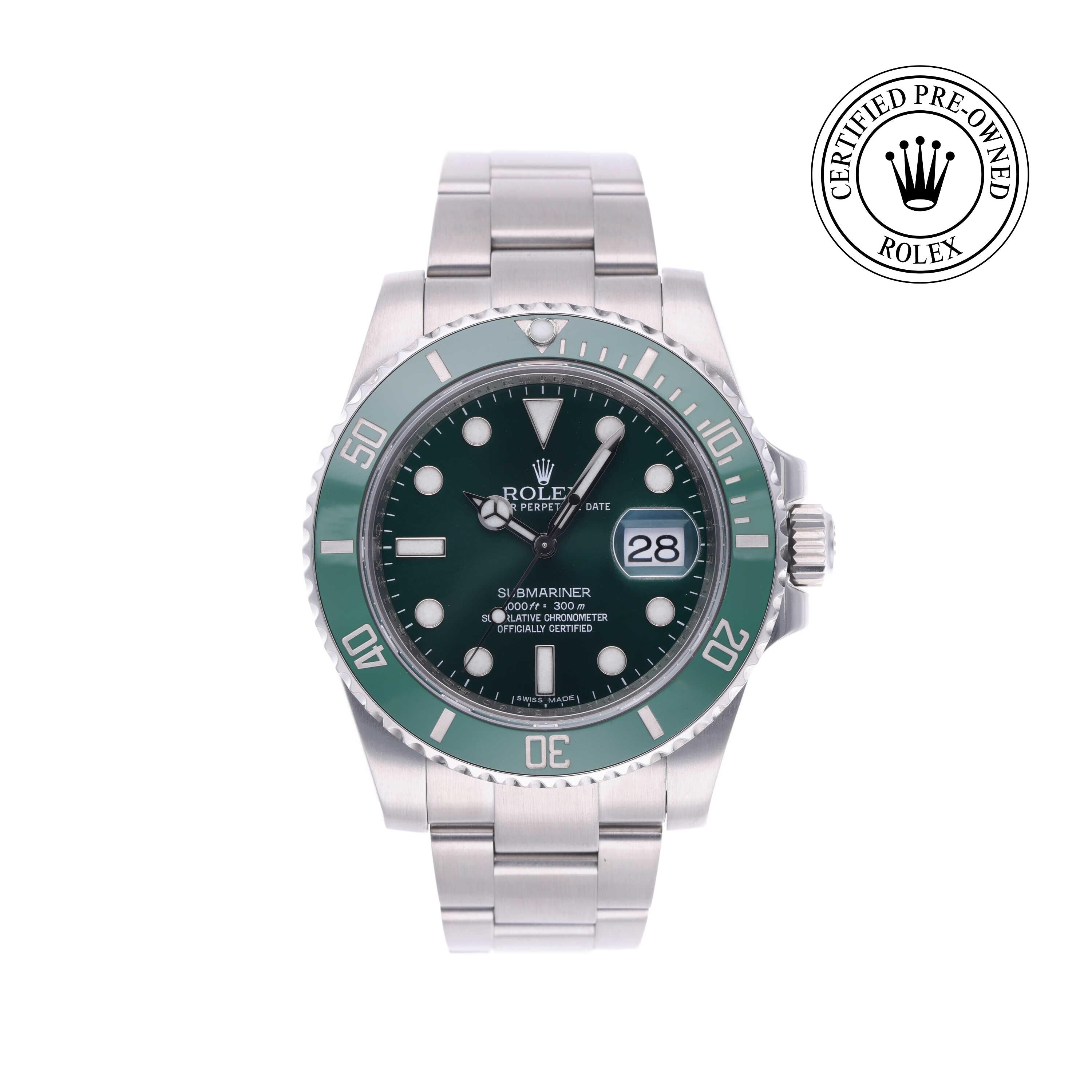 Rolex Certified Pre-owned Submariner M116610LV-0002 front on white background
