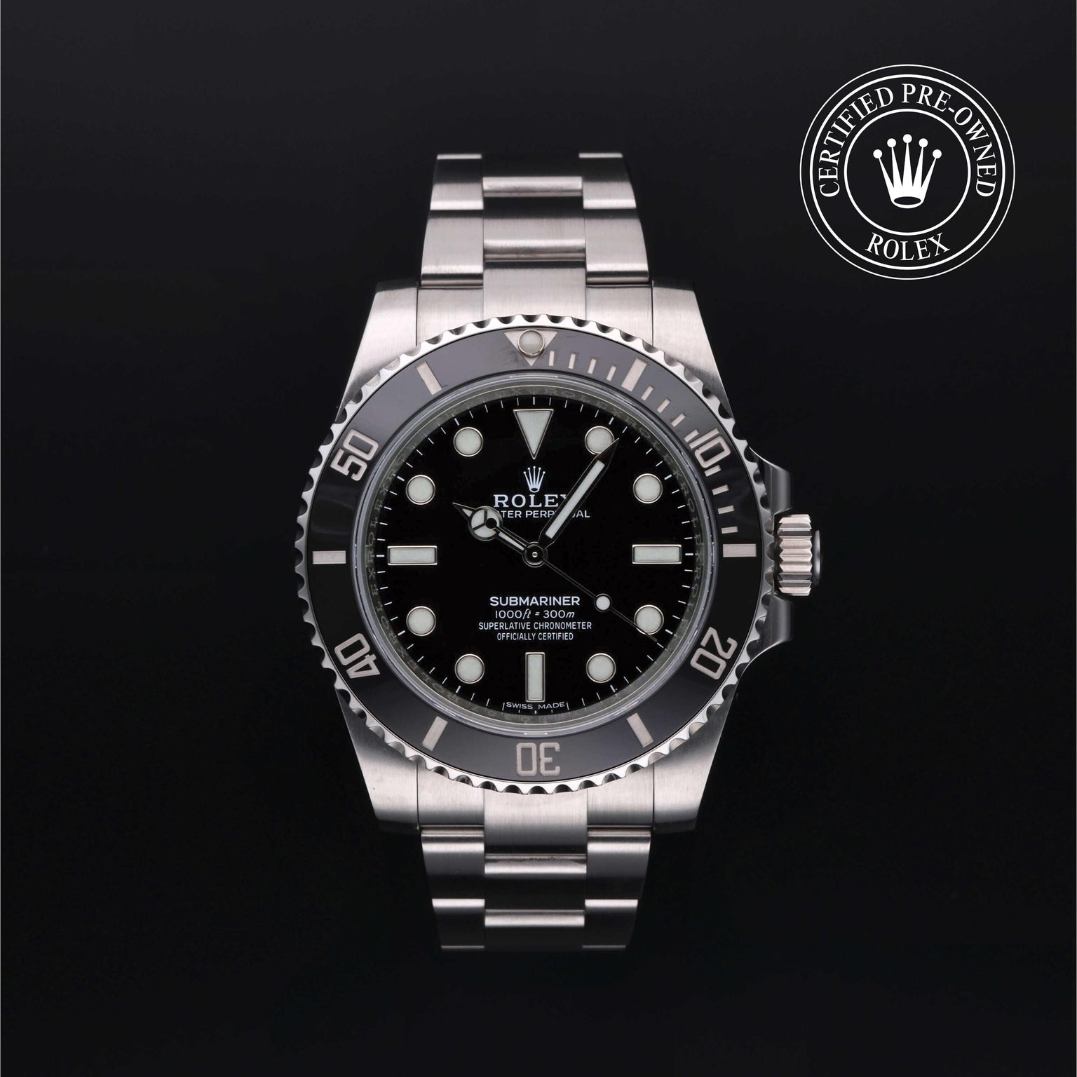 Rolex Certified Pre-owned Submariner M114060-0002 front on black background