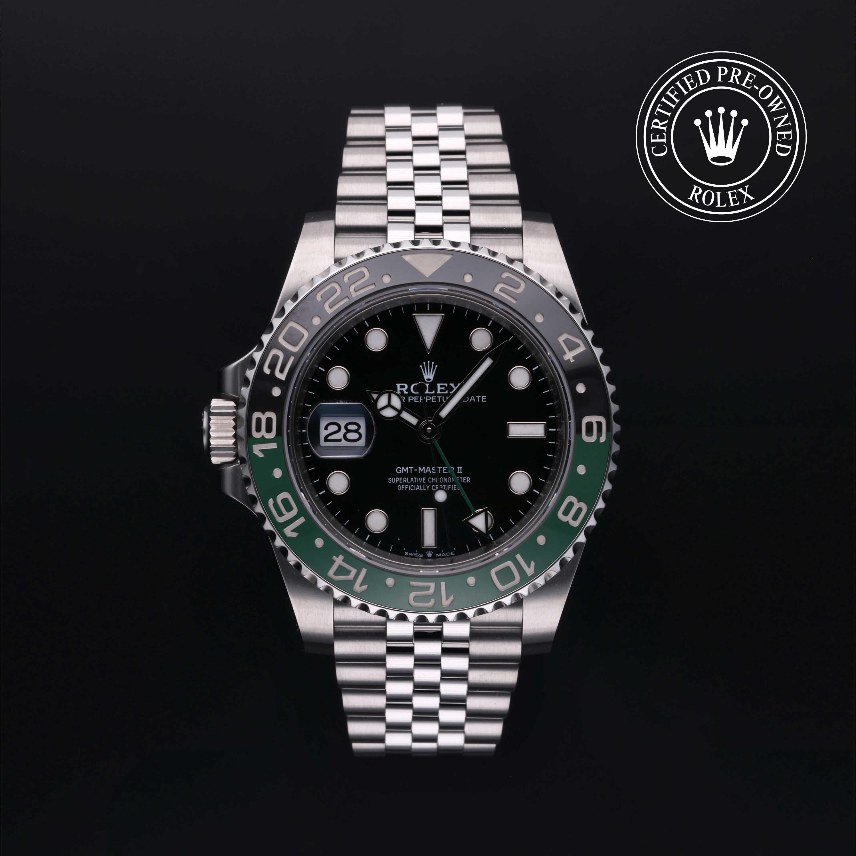 Rolex Certified Pre-owned GMT M126720VTNR-0002 front on black background