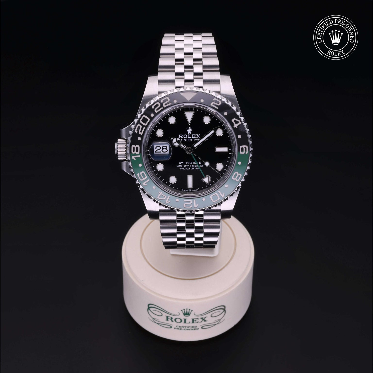 Rolex Certified Pre-owned GMT M126720VTNR-0002 front on black background