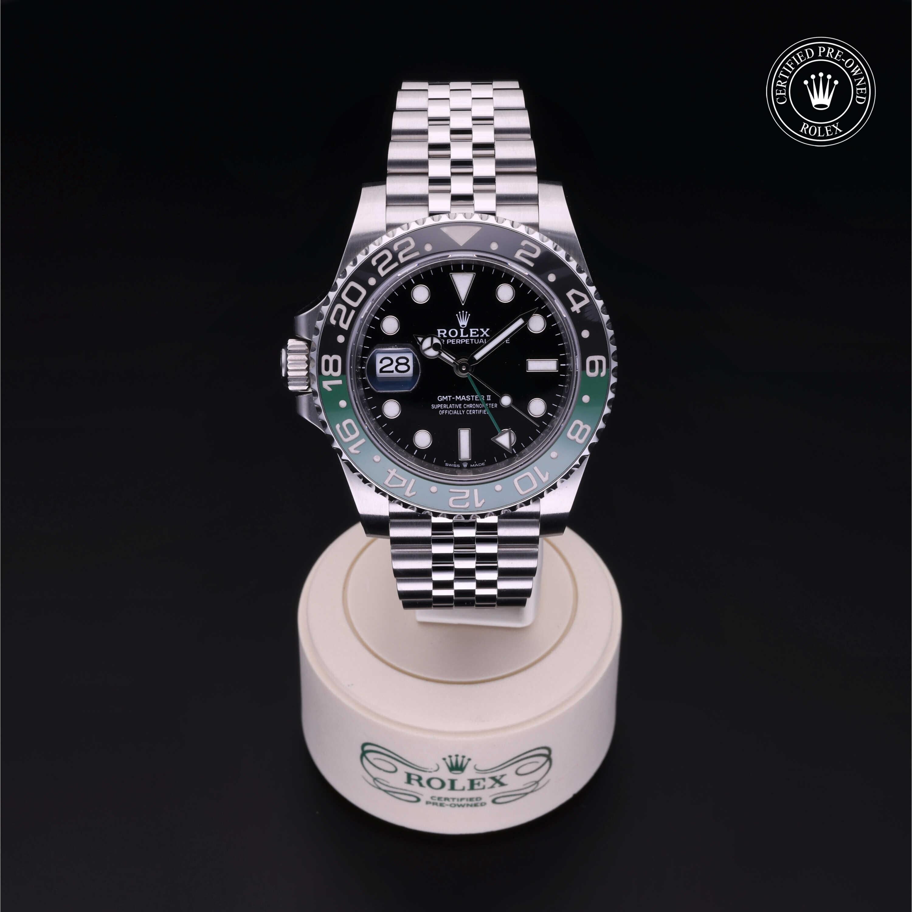 Rolex Certified Pre-owned GMT M126720VTNR-0002 front on black background