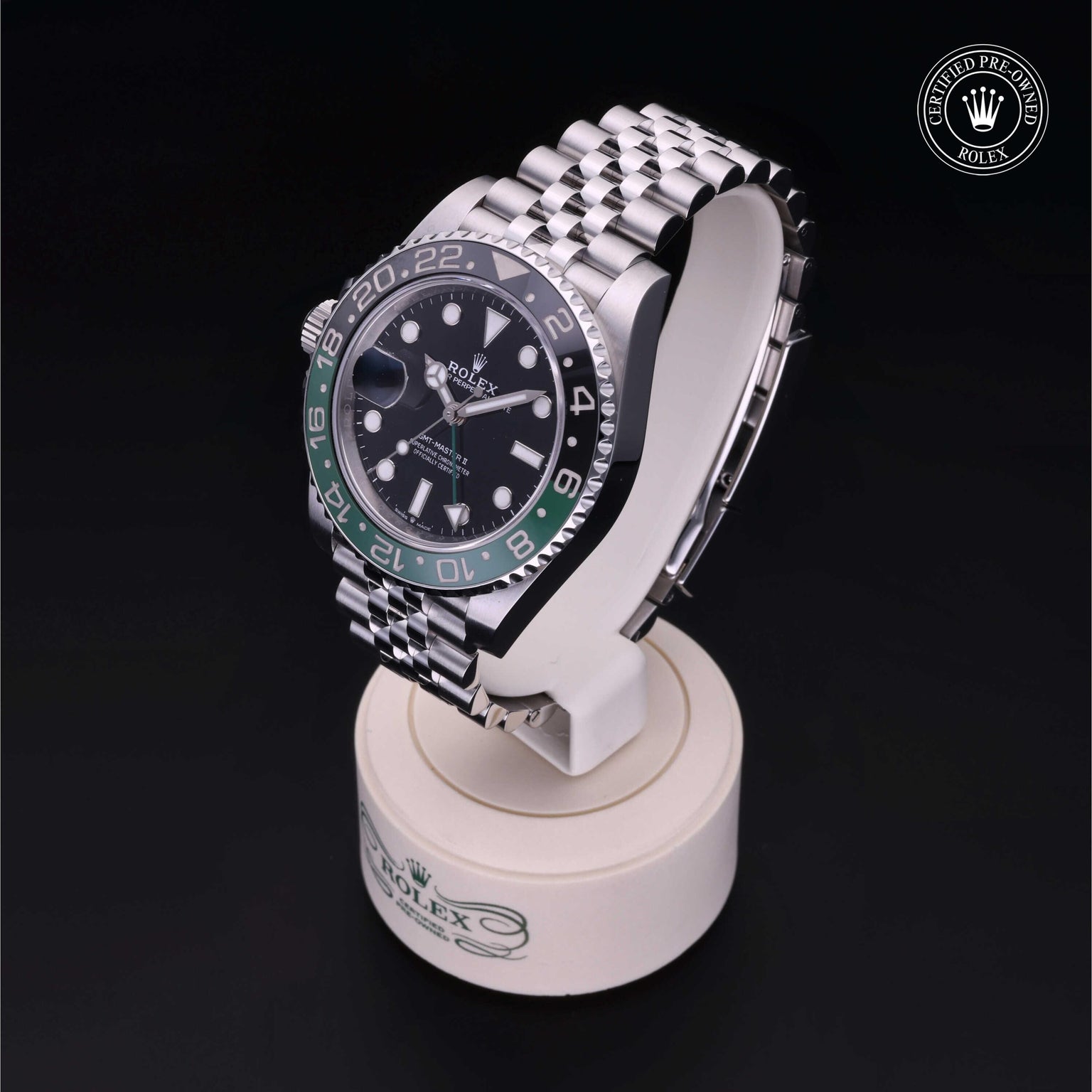 Rolex Certified Pre-owned GMT M126720VTNR-0002 front on black background