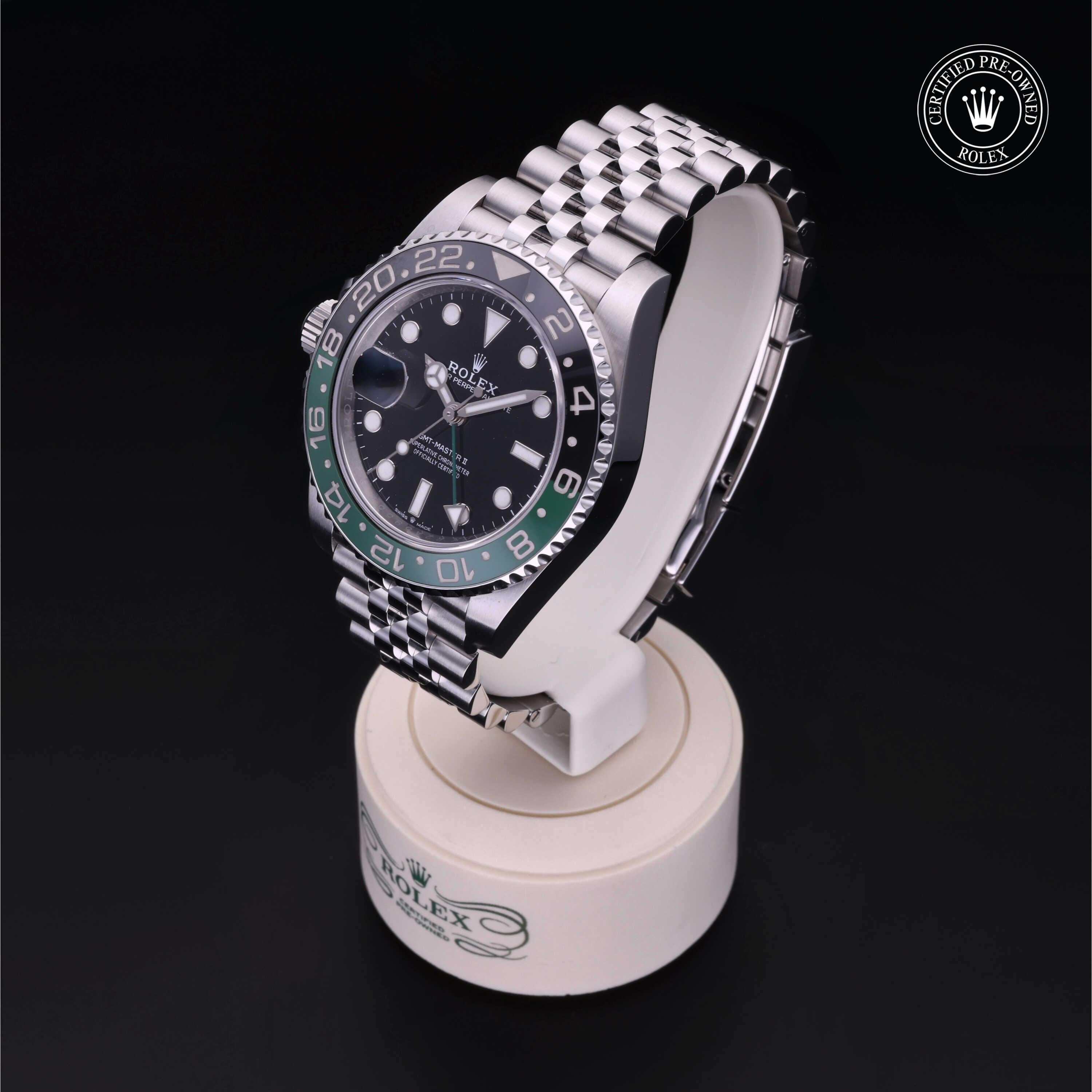 Rolex Certified Pre-owned GMT M126720VTNR-0002 front on black background