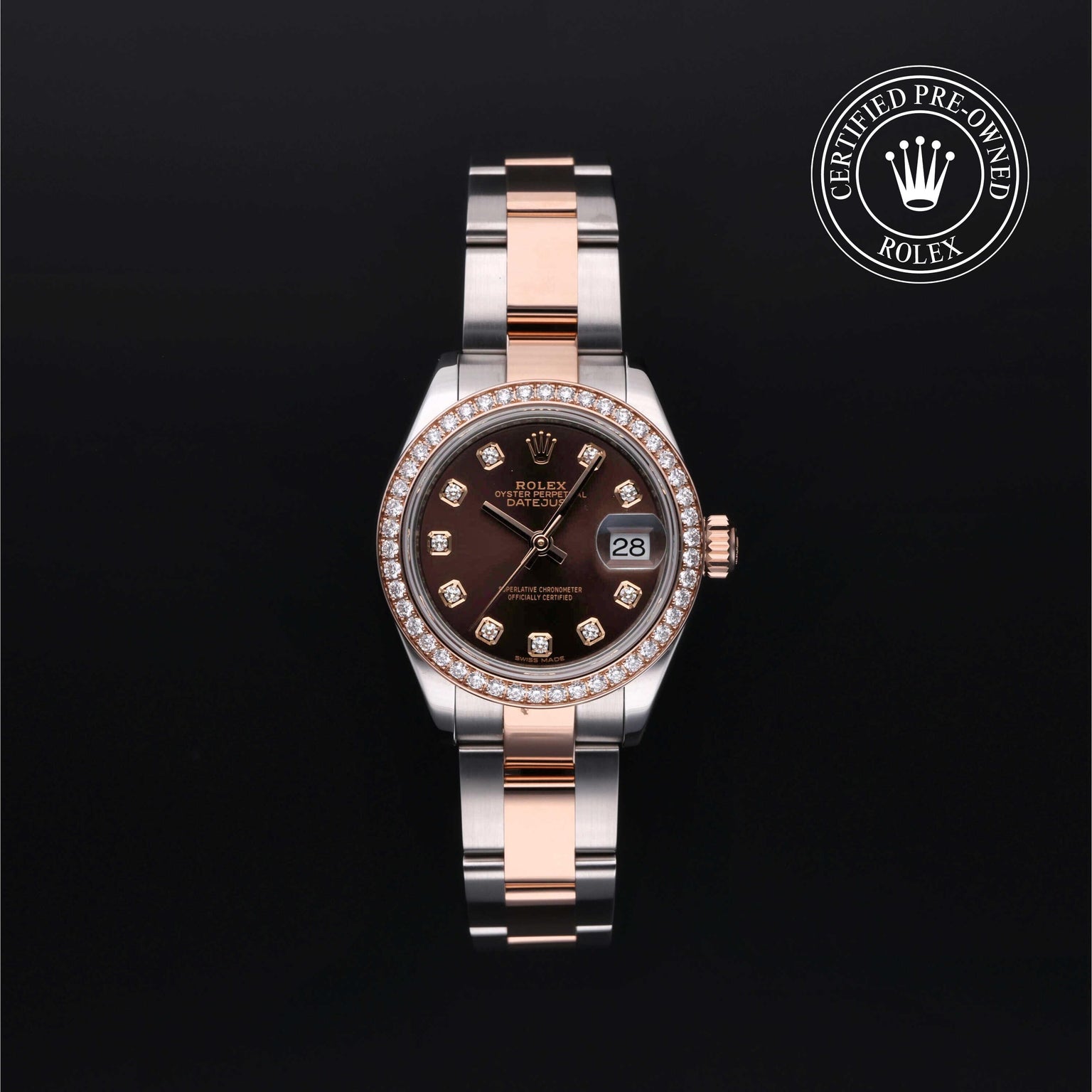 Rolex Certified Pre-owned Datejust M279381RBR-0012 front on black background