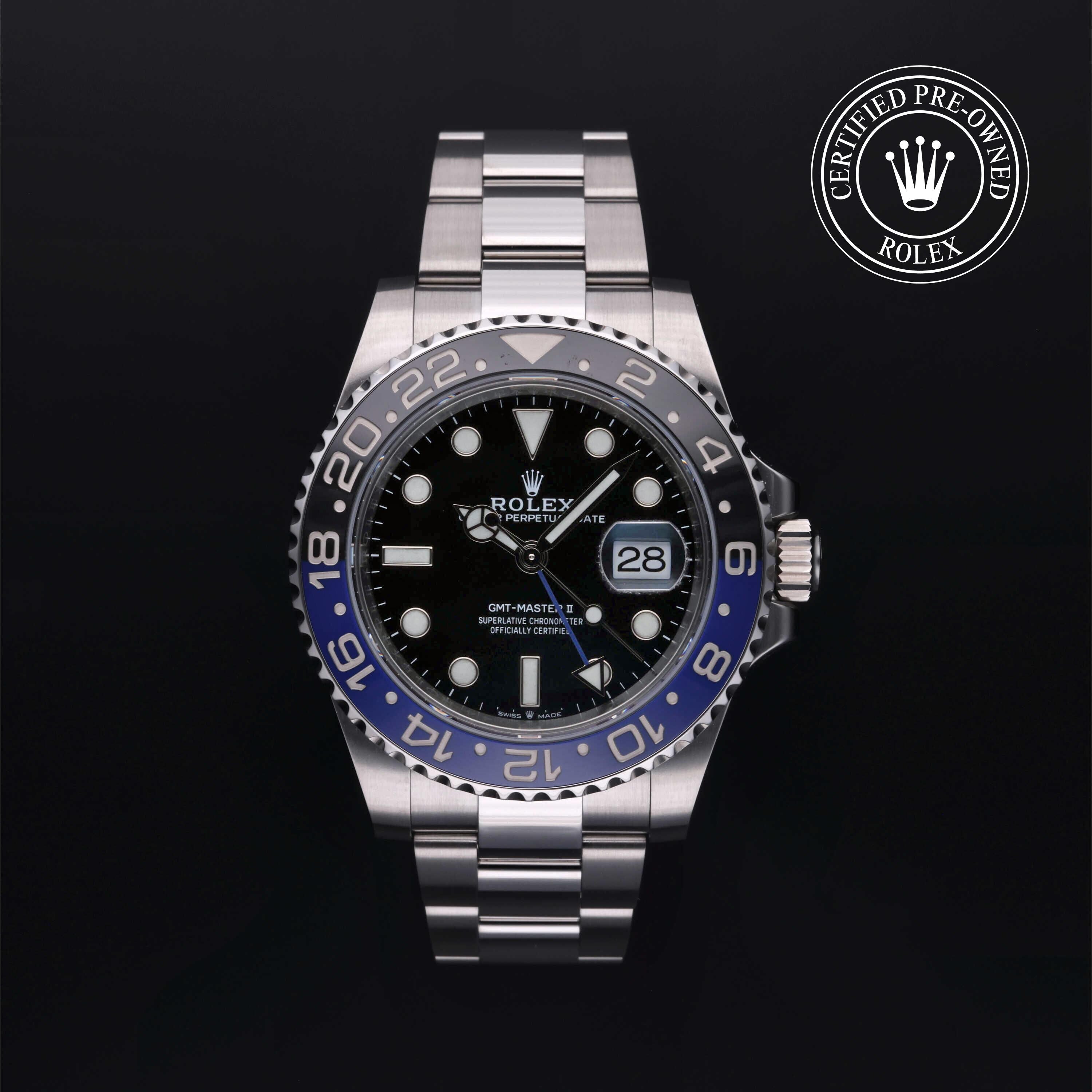 Rolex Certified Pre-owned GMT M126710BLNR-0003 front on black background