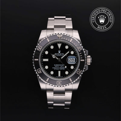 Rolex Certified Pre-owned Submariner M116610LN-0001 front on black background