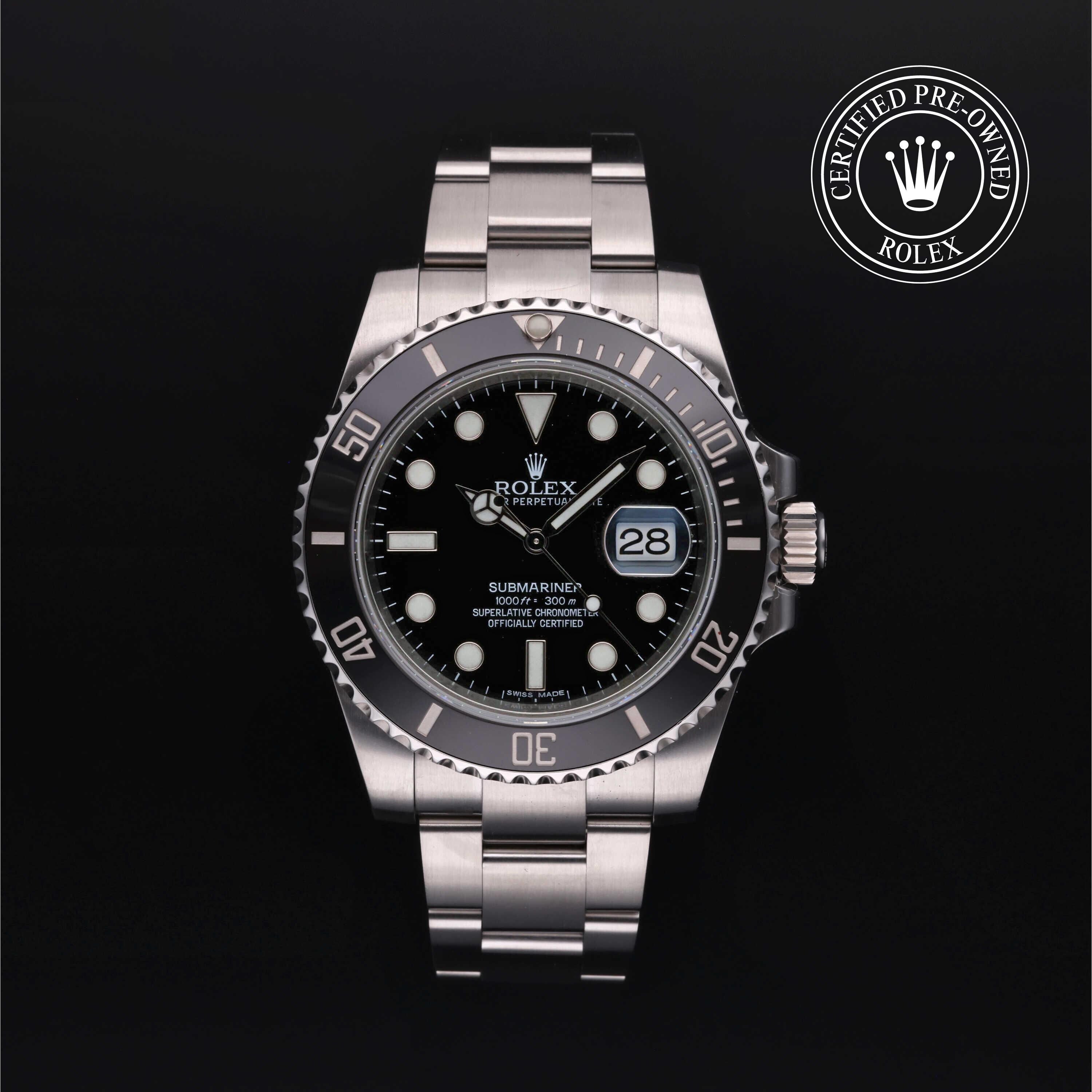 Rolex Certified Pre-owned Submariner M116610LN-0001 front on black background