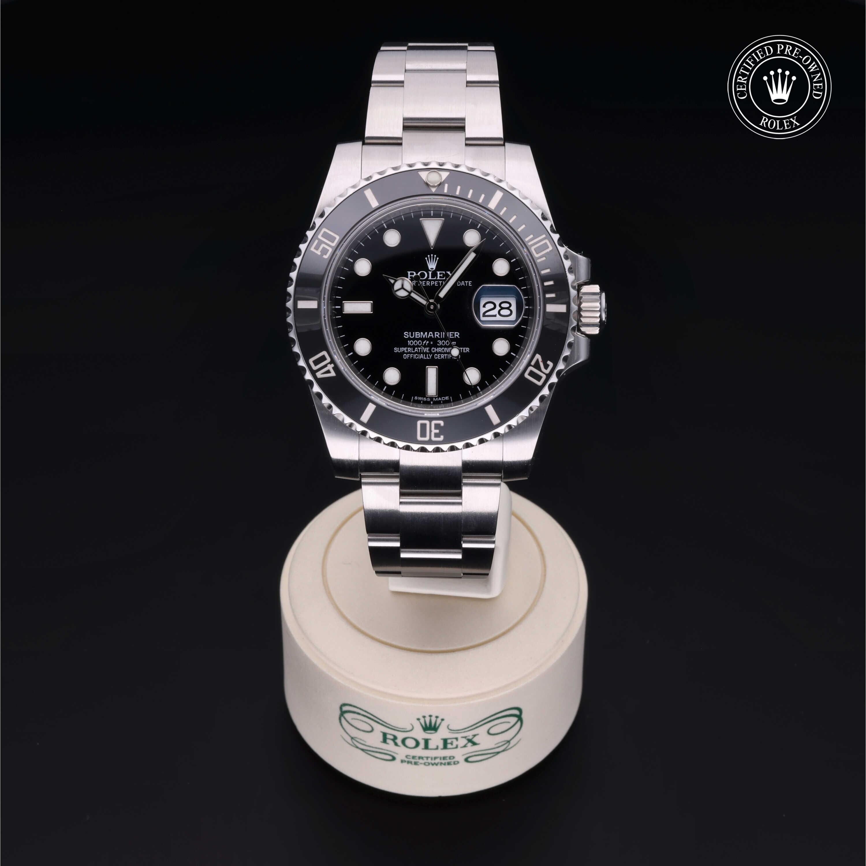 Rolex Certified Pre-owned Submariner M116610LN-0001 front on black background