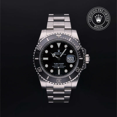 Rolex Certified Pre-owned Submariner M116610LN-0001 front on black background