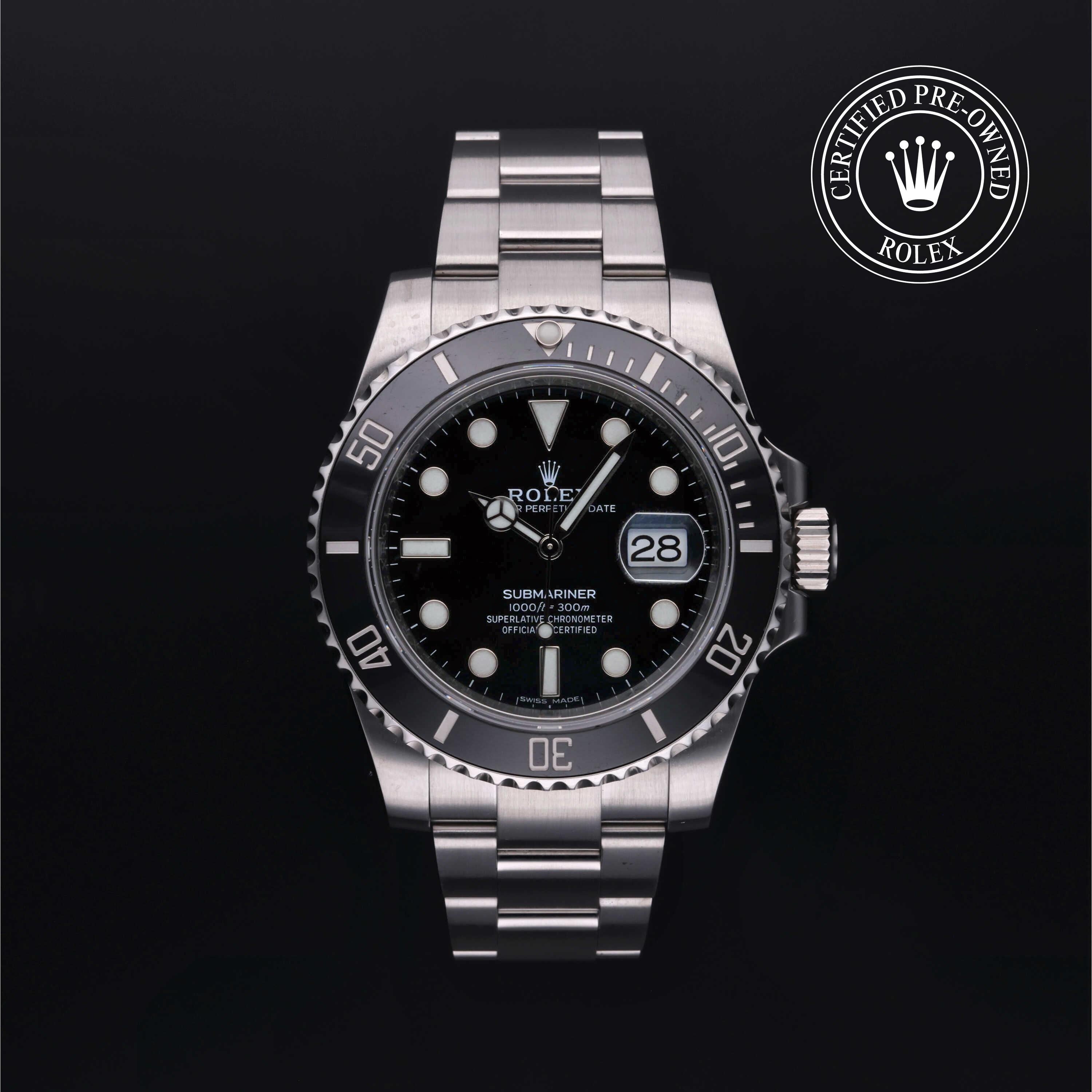 Rolex Certified Pre-owned Submariner M116610LN-0001 front on black background