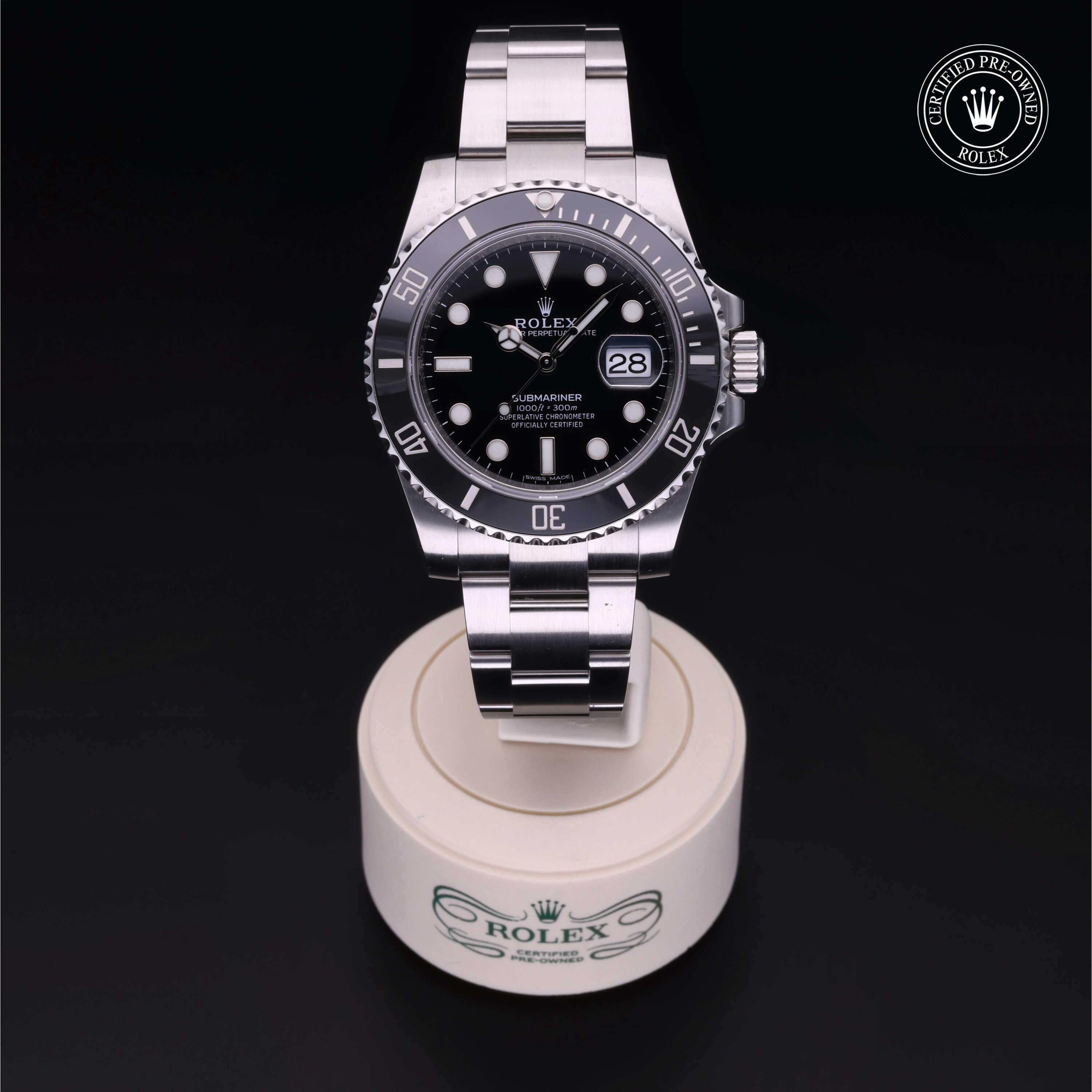 Rolex Certified Pre-owned Submariner M116610LN-0001 front on black background