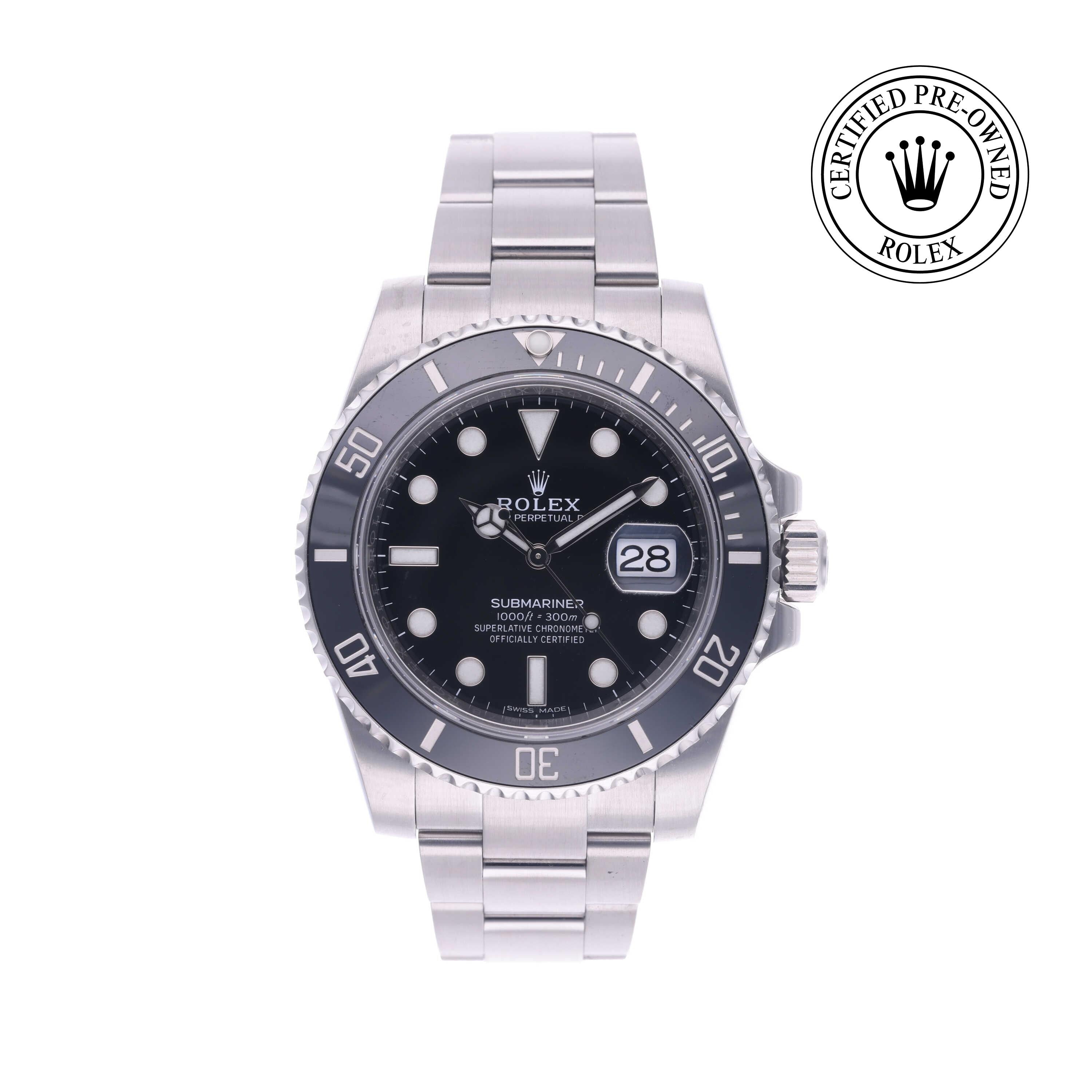 Rolex Certified Pre-owned Submariner M116610LN-0001 front on white background