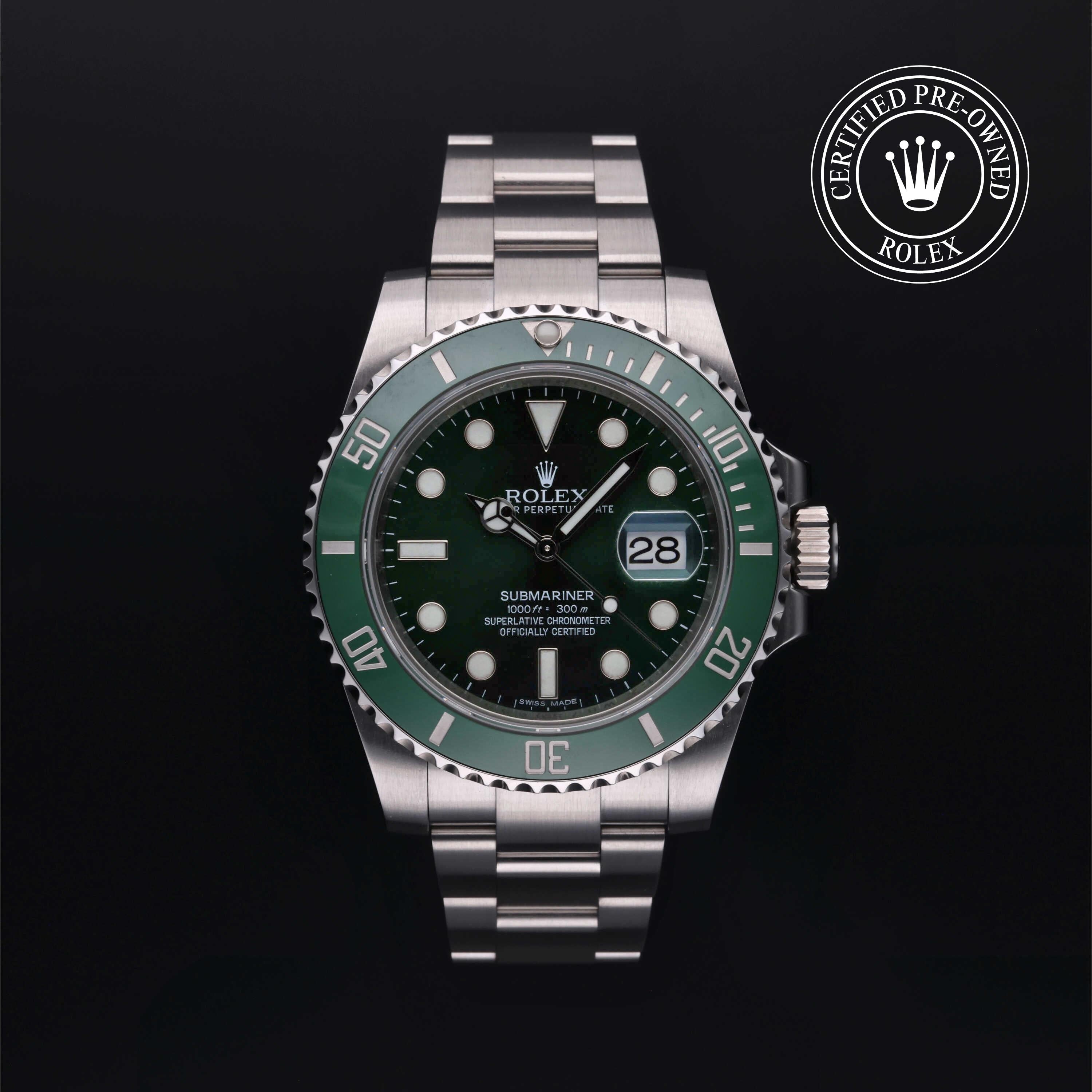 Rolex Certified Pre-owned Submariner M116610LV-0002 front on black background