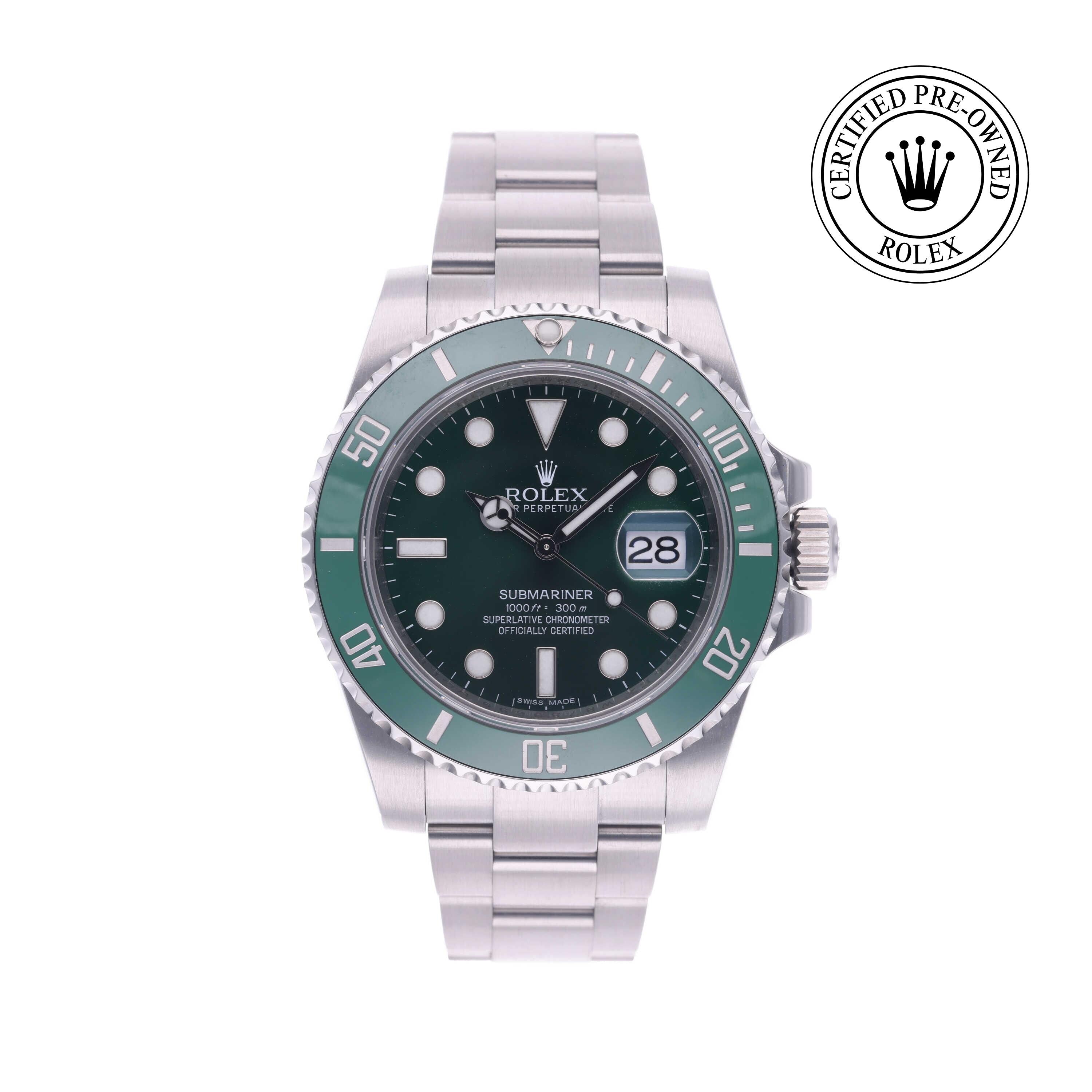 Rolex Certified Pre-owned Submariner M116610LV-0002 front on white background