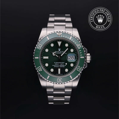 Rolex Certified Pre-owned Submariner M116610LV-0002 front on black background