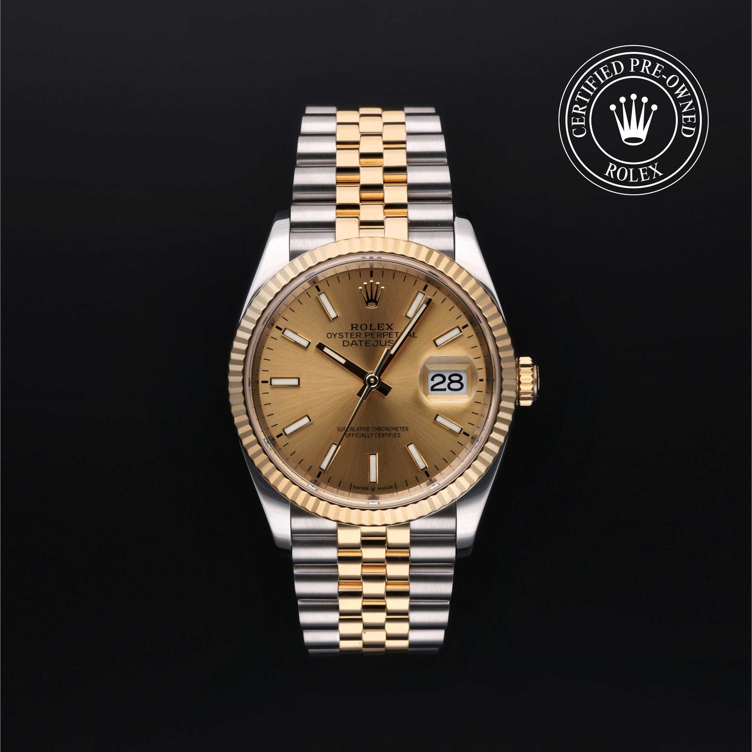Rolex Certified Pre-owned Datejust M126233-0015 front on black background
